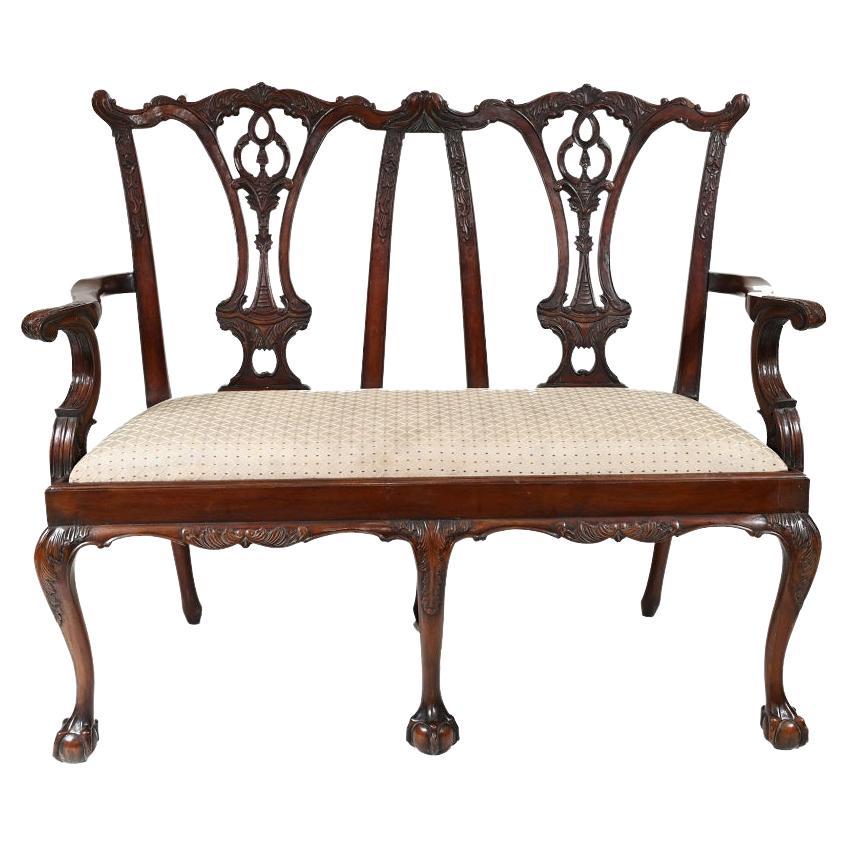 Mahogany Chippendale Double Chair Settle Seat For Sale