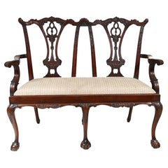 Retro Mahogany Chippendale Double Chair Settle Seat