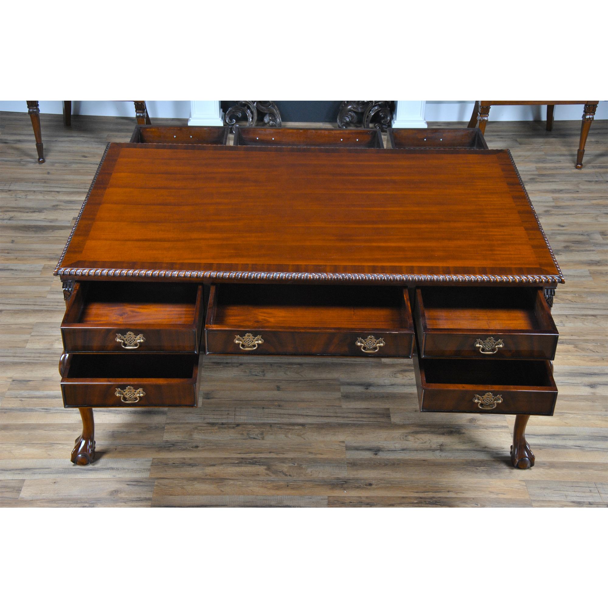 Hand-Carved Mahogany Chippendale Partner Desk For Sale