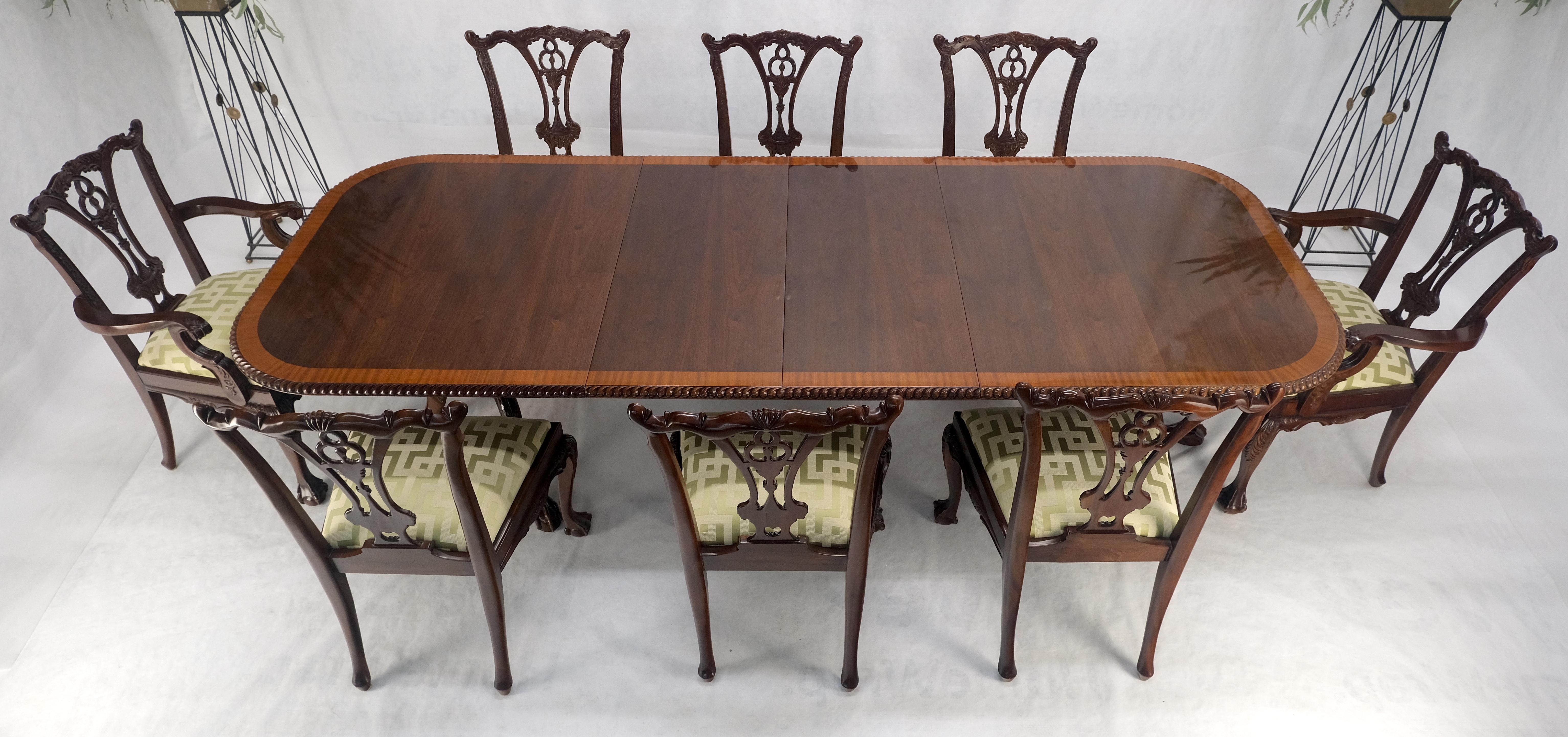 Mahogany Chippendale Rope Edge Two Leaves Ball & Claw Dining Table 8 Chairs MINT 3