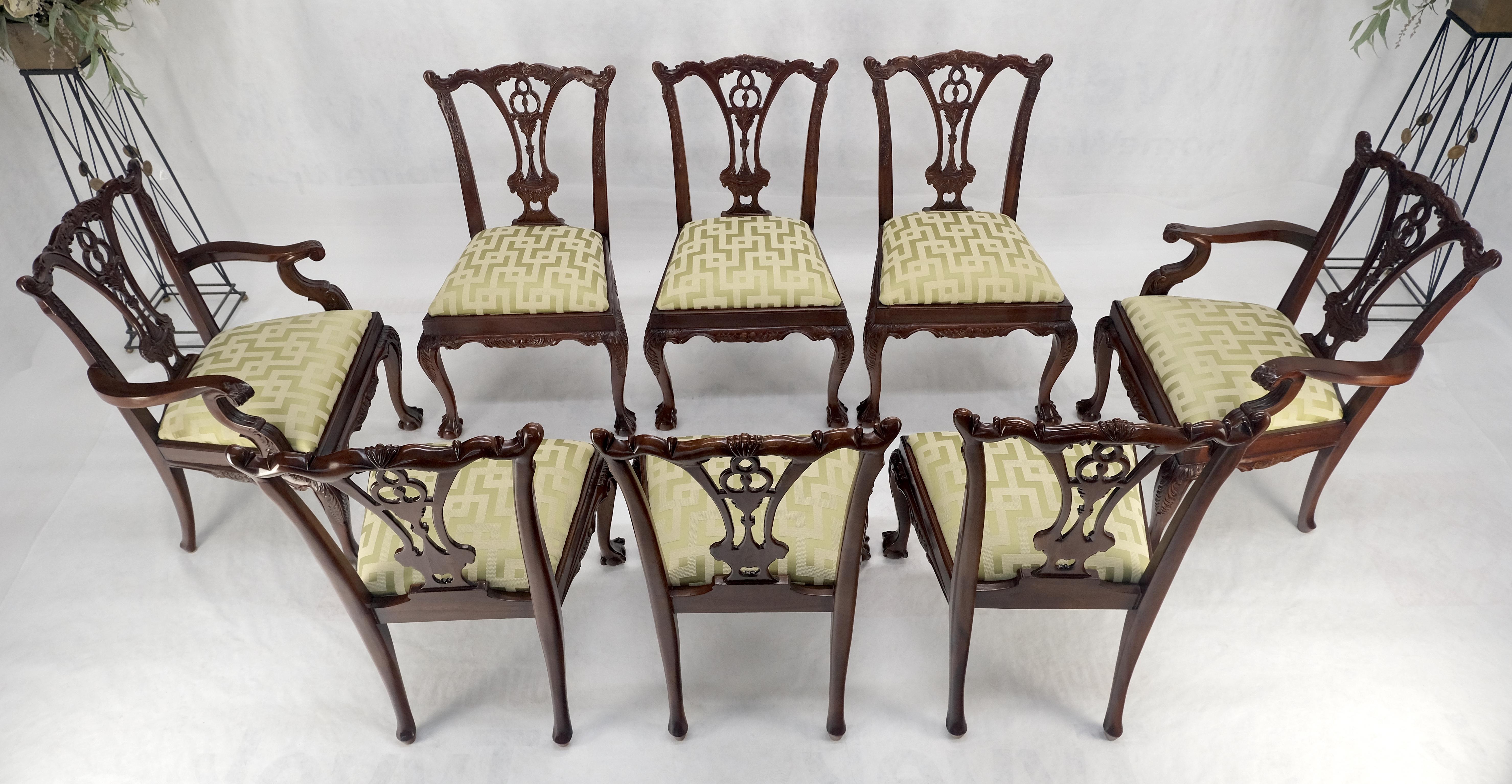Lacquered Mahogany Chippendale Rope Edge Two Leaves Ball & Claw Dining Table 8 Chairs MINT