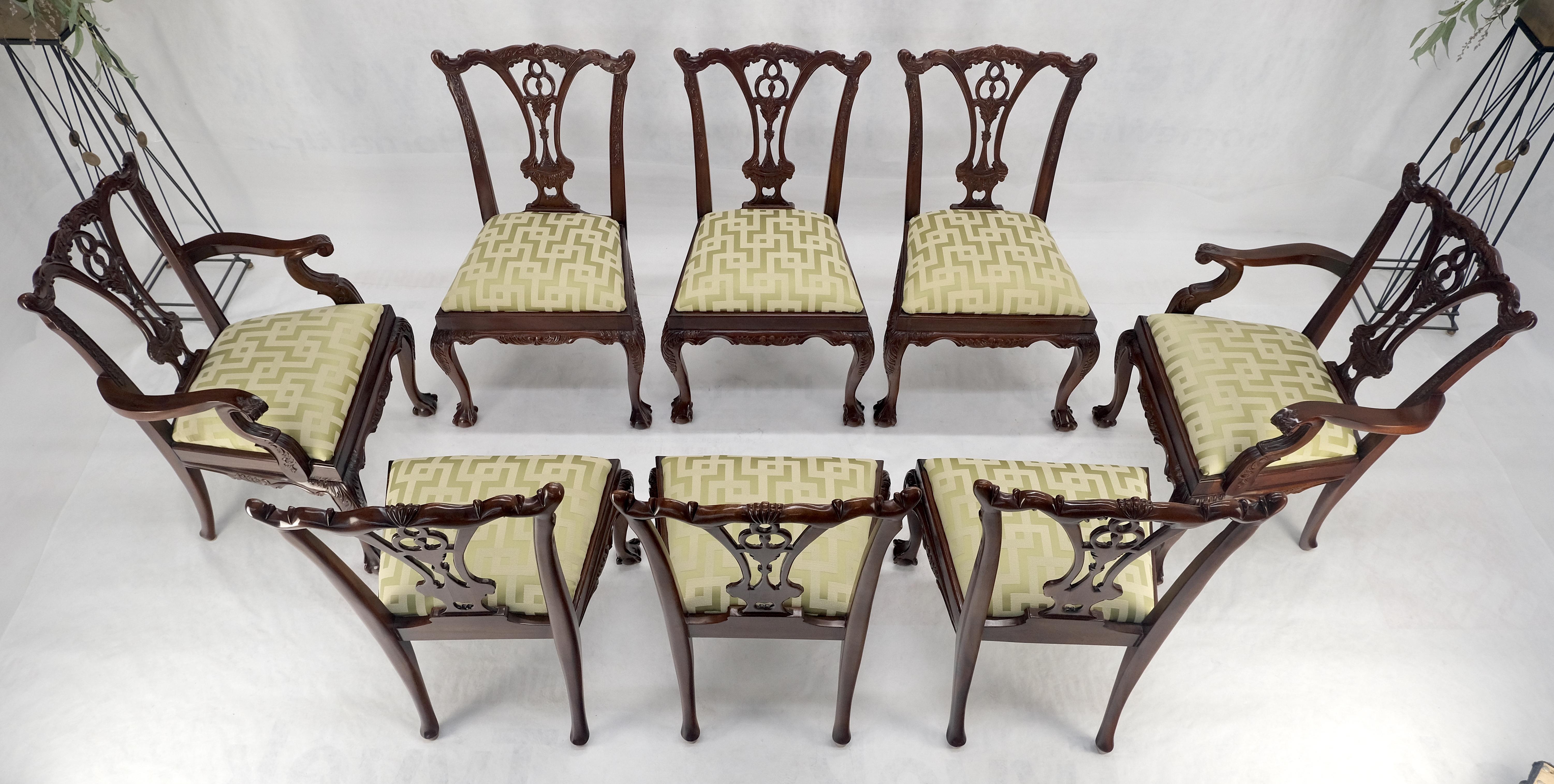 Mahogany Chippendale Rope Edge Two Leaves Ball & Claw Dining Table 8 Chairs MINT In Good Condition In Rockaway, NJ