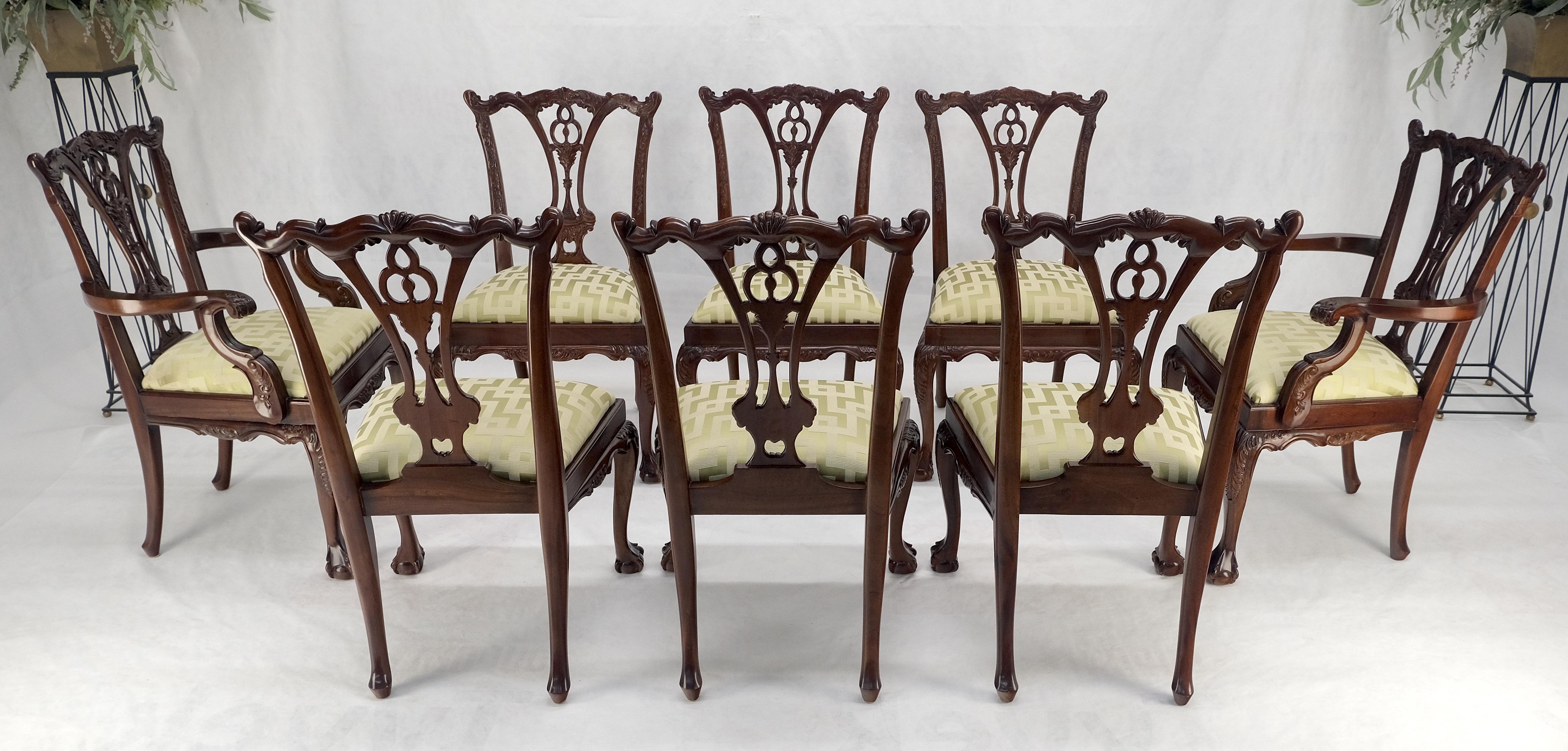 20th Century Mahogany Chippendale Rope Edge Two Leaves Ball & Claw Dining Table 8 Chairs MINT