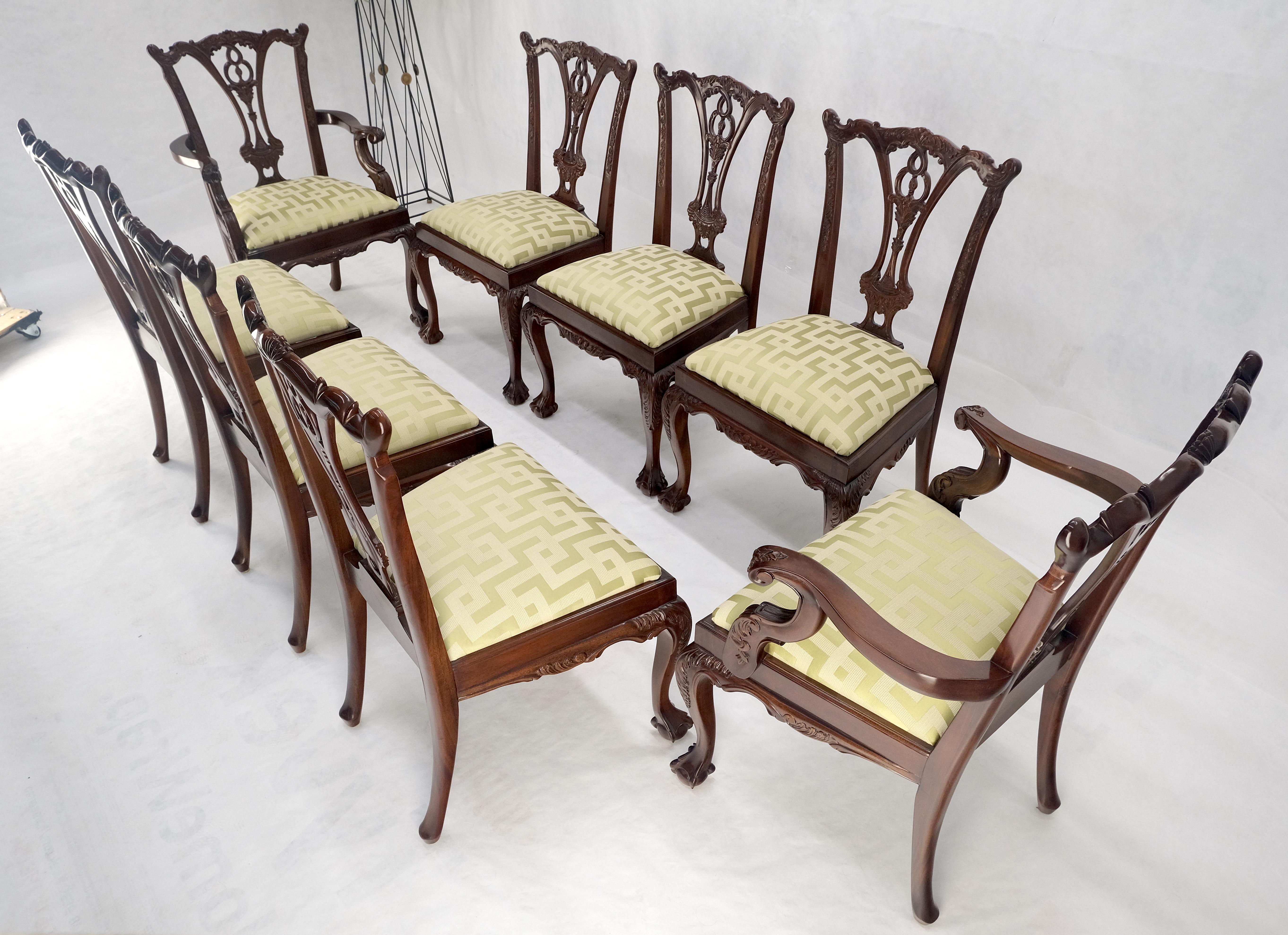 Upholstery Mahogany Chippendale Rope Edge Two Leaves Ball & Claw Dining Table 8 Chairs MINT