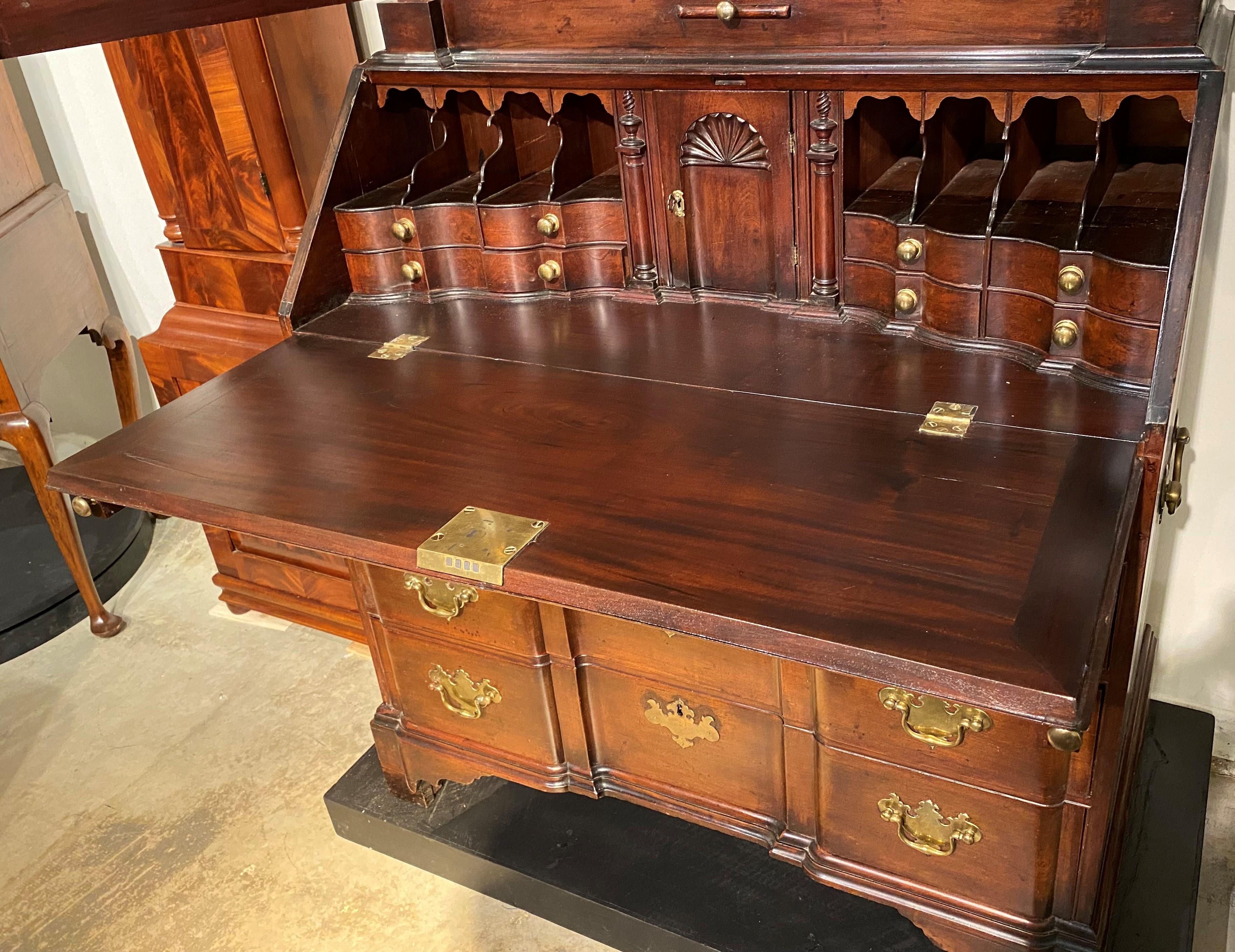 19th Century Mahogany Chippendale Style Block Front Secretary Desk with Bookcase Top For Sale
