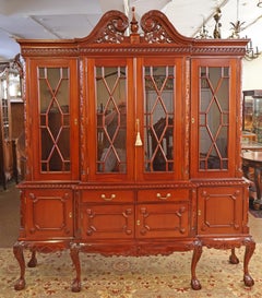 Mahogany Chippendale Style China Cabinet Bookcase Breakfront