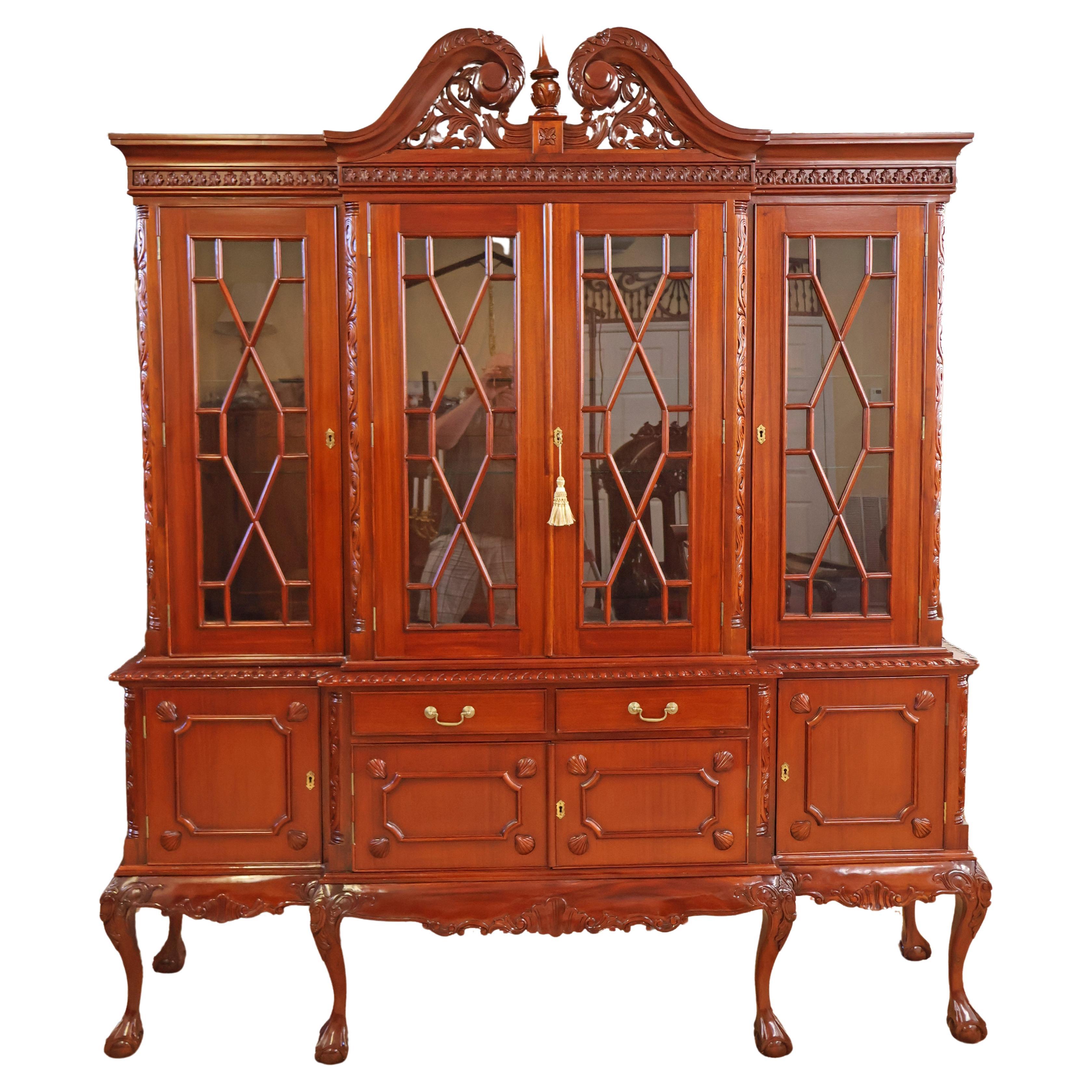 Mahogany Chippendale Style China Cabinet Bookcase Breakfront