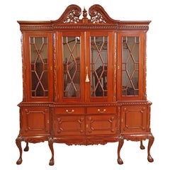 Used Mahogany Chippendale Style China Cabinet Bookcase Breakfront