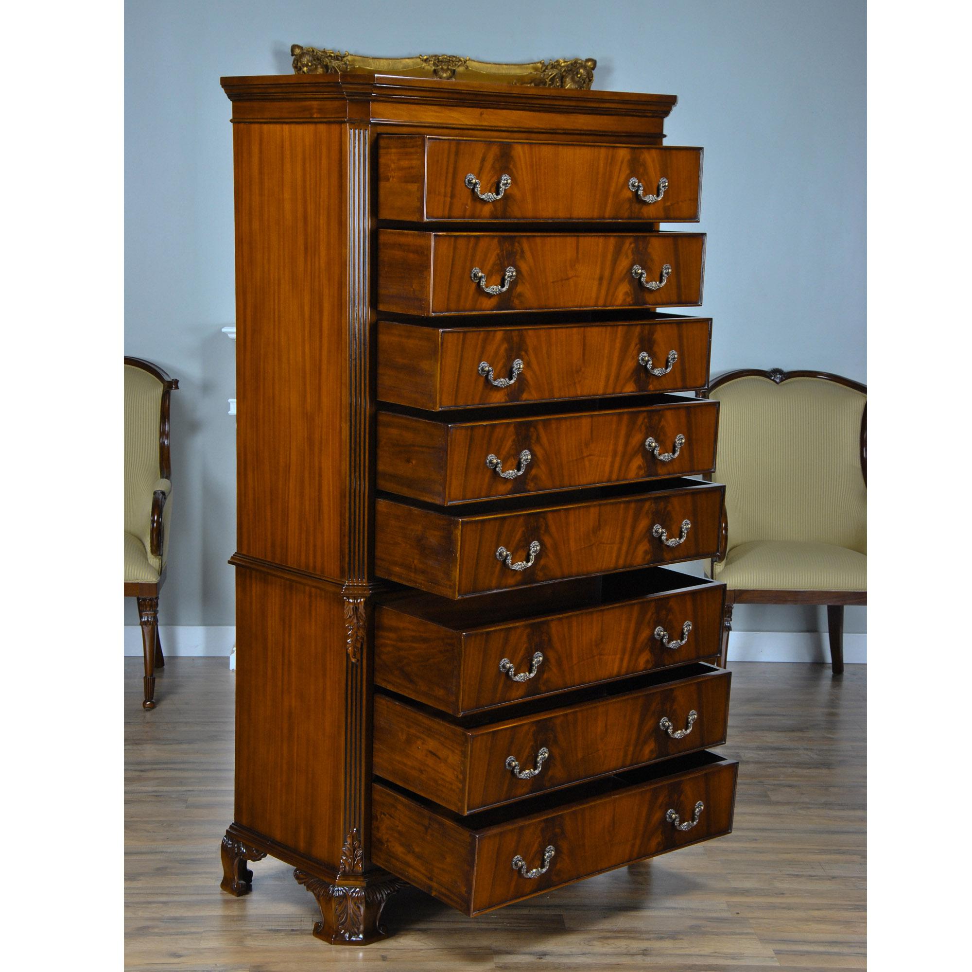 Hand-Carved Mahogany Chippendale Tall Chest For Sale