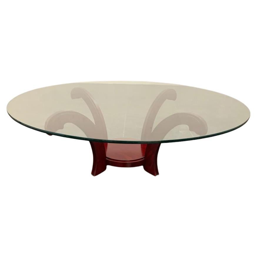 Mahogany Circular Coffee Table with Crystal, 1970s For Sale