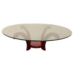 Mahogany Circular Coffee Table with Crystal, 1970s