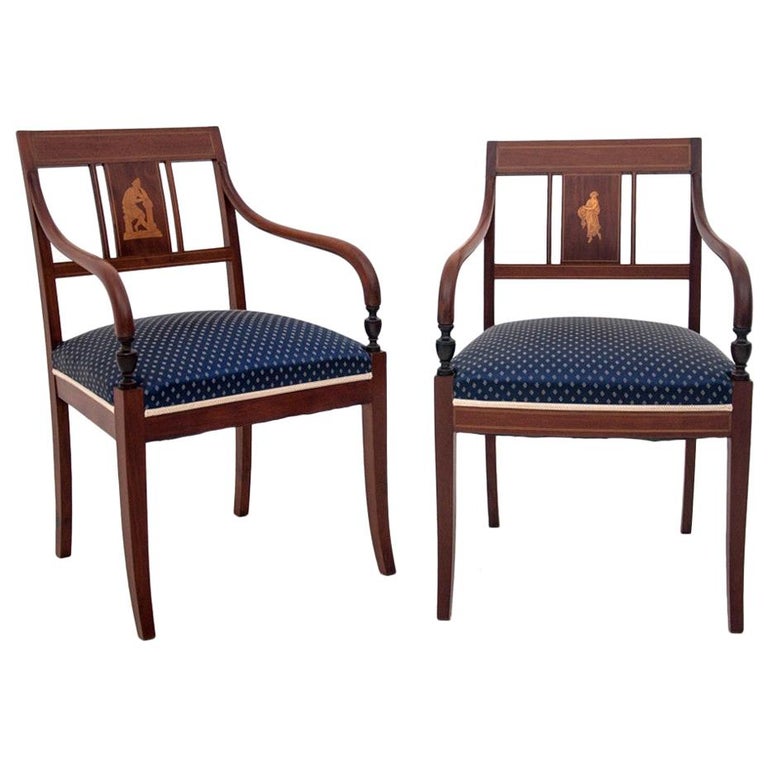 Mahogany Classic Blue Chairs After Renovation at 1stDibs