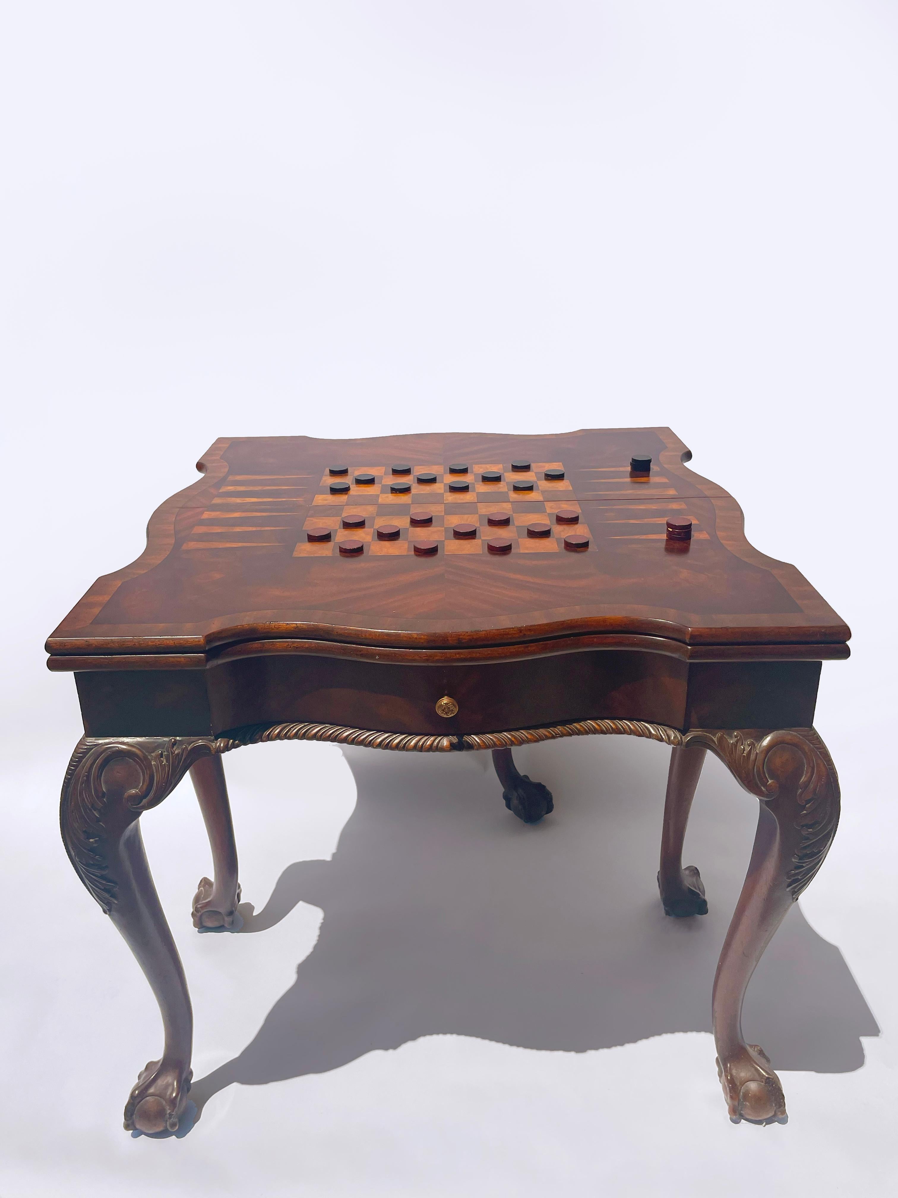 Mahogany Claw Foot Conversion Game Table by Maitland Smith For Sale 4