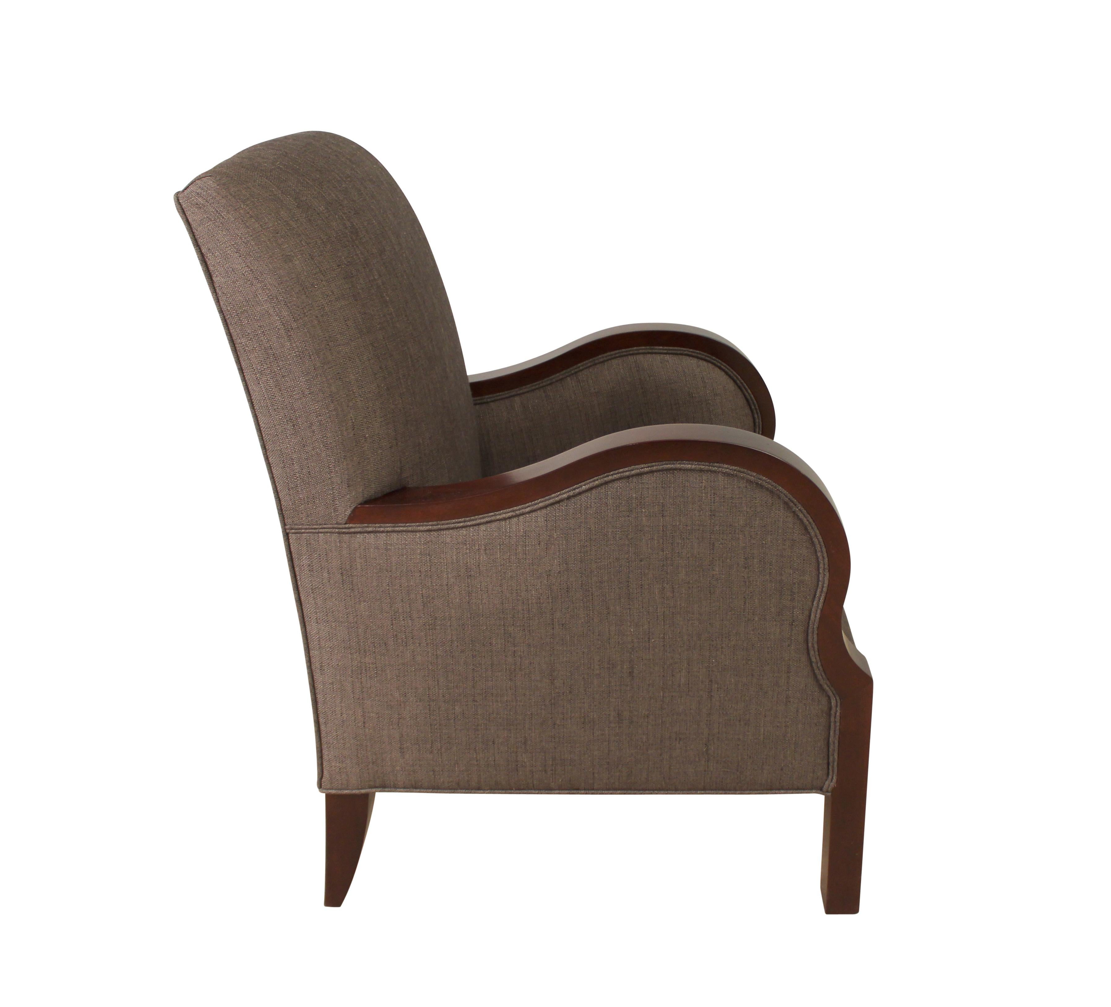 Modernist club char in mahogany veneer with satin lacquer finish blends Art Deco and Neoclassical influences with contemporary aesthetic of private and social spaces.  Modernist series connects past to the present by mixing traditional techniques