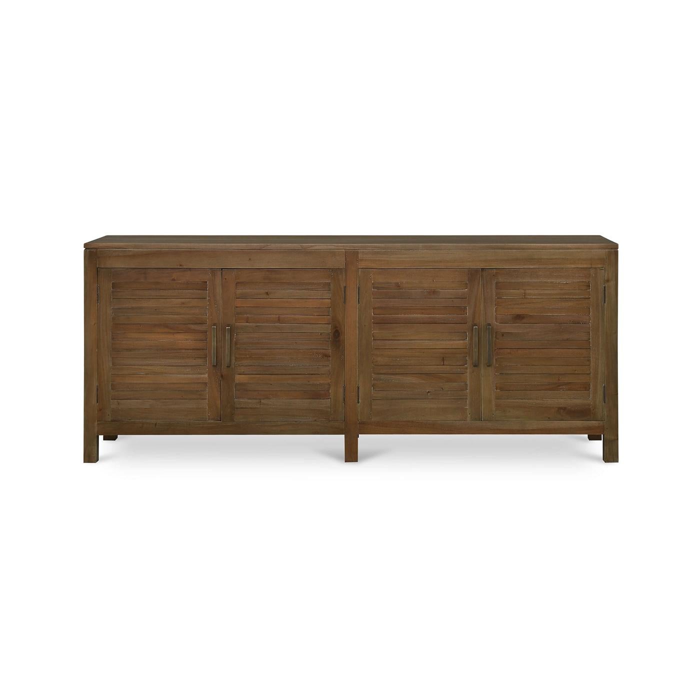 Crafted from high-quality mahogany and featuring a beautiful straw wash finish that exudes a relaxed, beachy vibe. The slatted door design adds a touch of coastal charm while providing ample storage space for your home essentials.

The sturdy