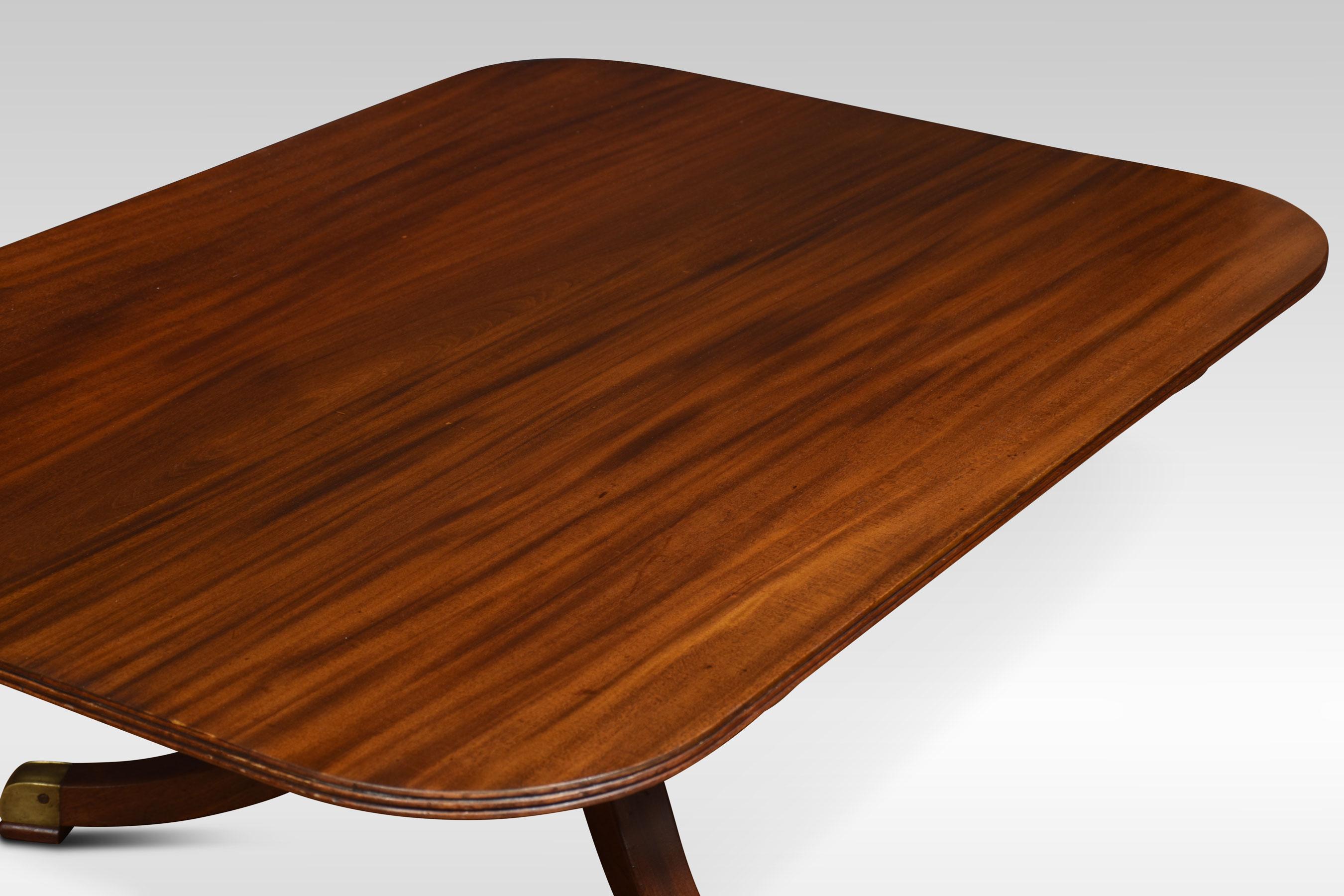 Regency mahogany coffee table, the shaped rectangular top having molded edge raised on a pedestal base and splayed legs. This table has been reduced to coffee table height
Dimensions
Height 20 inches
Width 51.5 inches
Depth 37.5 inches.