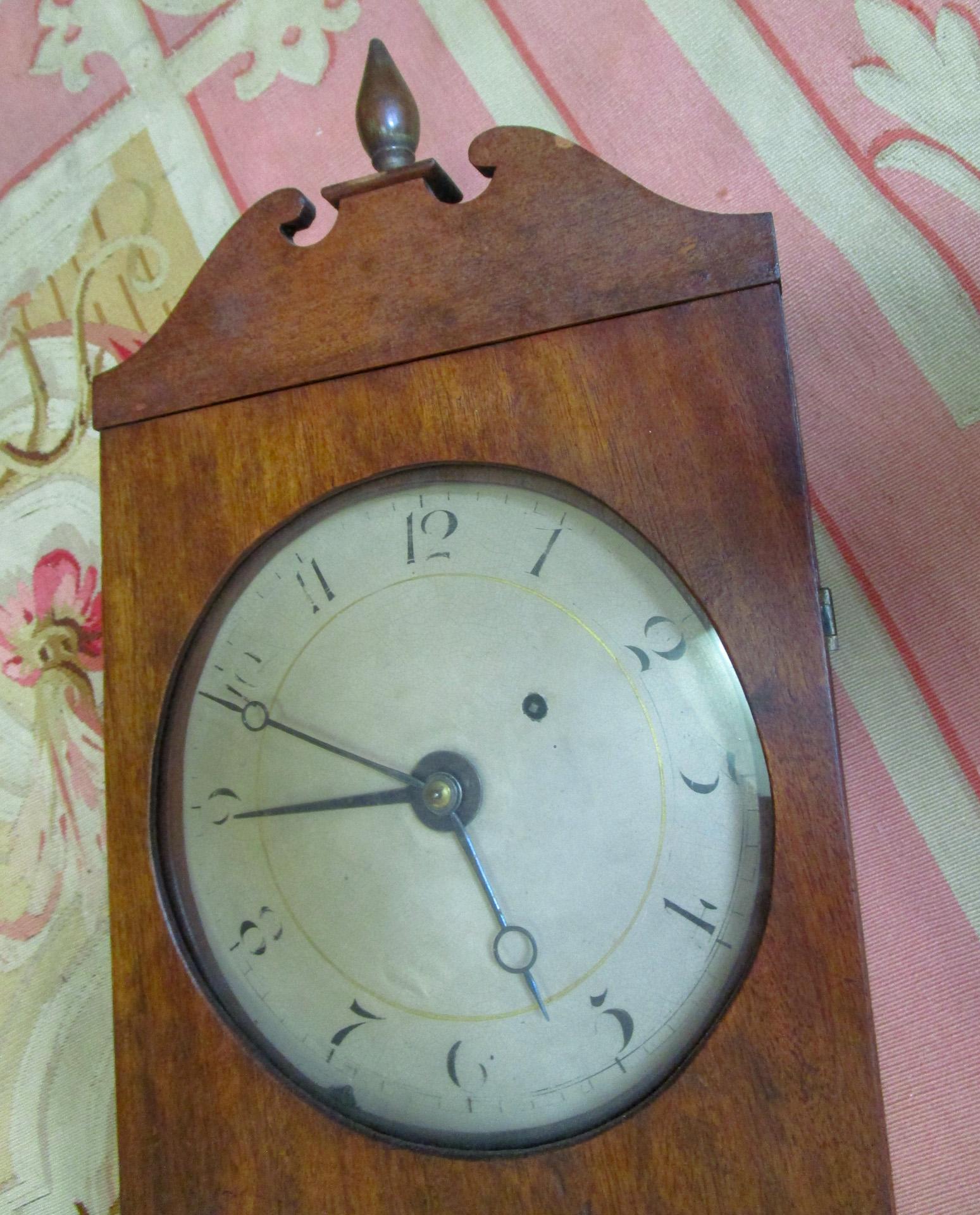 Mahogany Coffin Wall Alarm Clock by Elnathan Taber Roxbury, Massachusetts c1810 For Sale 10