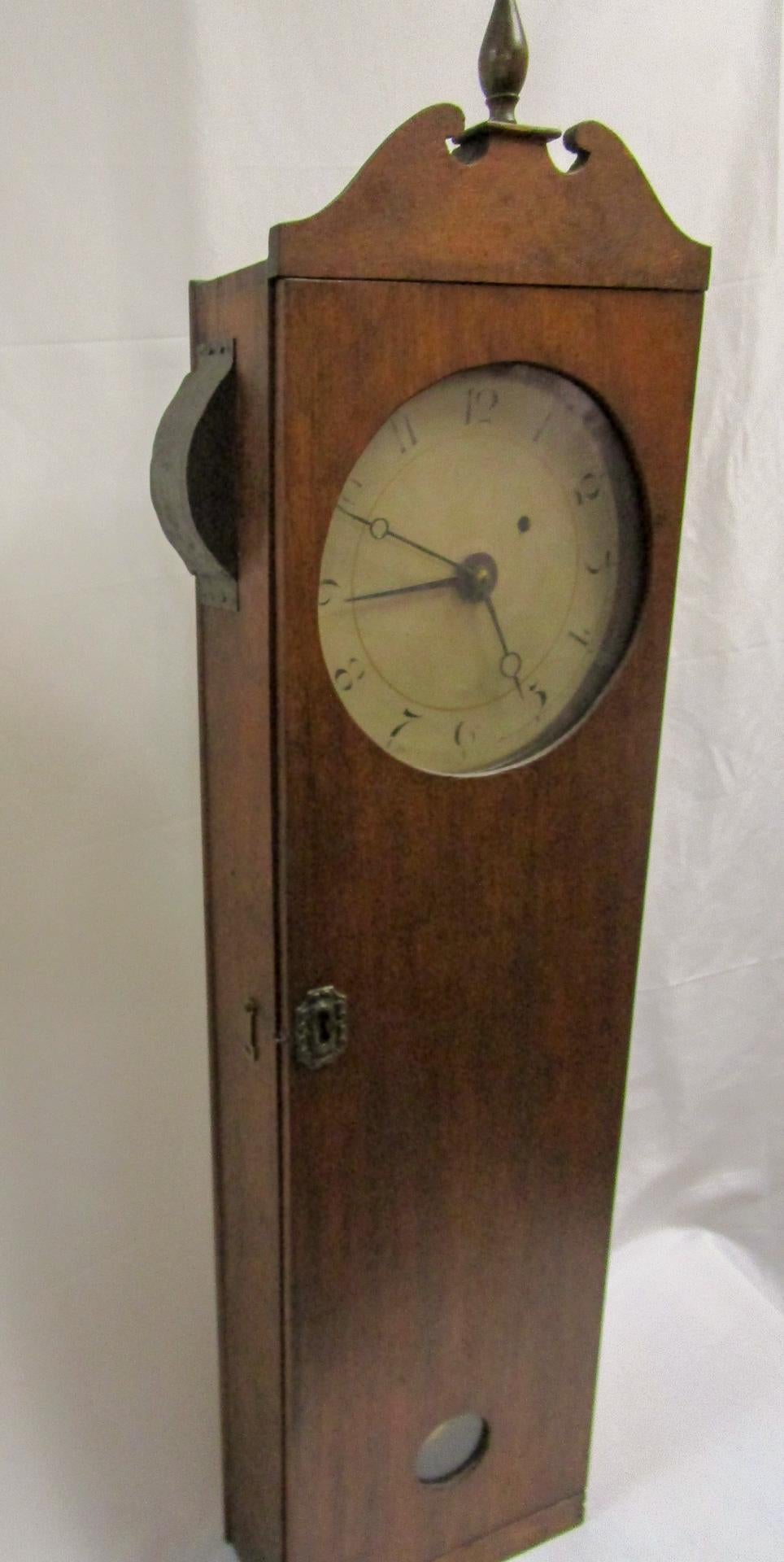 Federal Mahogany Coffin Wall Alarm Clock by Elnathan Taber Roxbury, Massachusetts c1810 For Sale