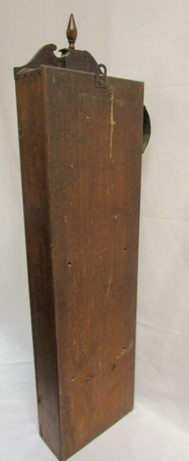 Brass Mahogany Coffin Wall Alarm Clock by Elnathan Taber Roxbury, Massachusetts c1810 For Sale