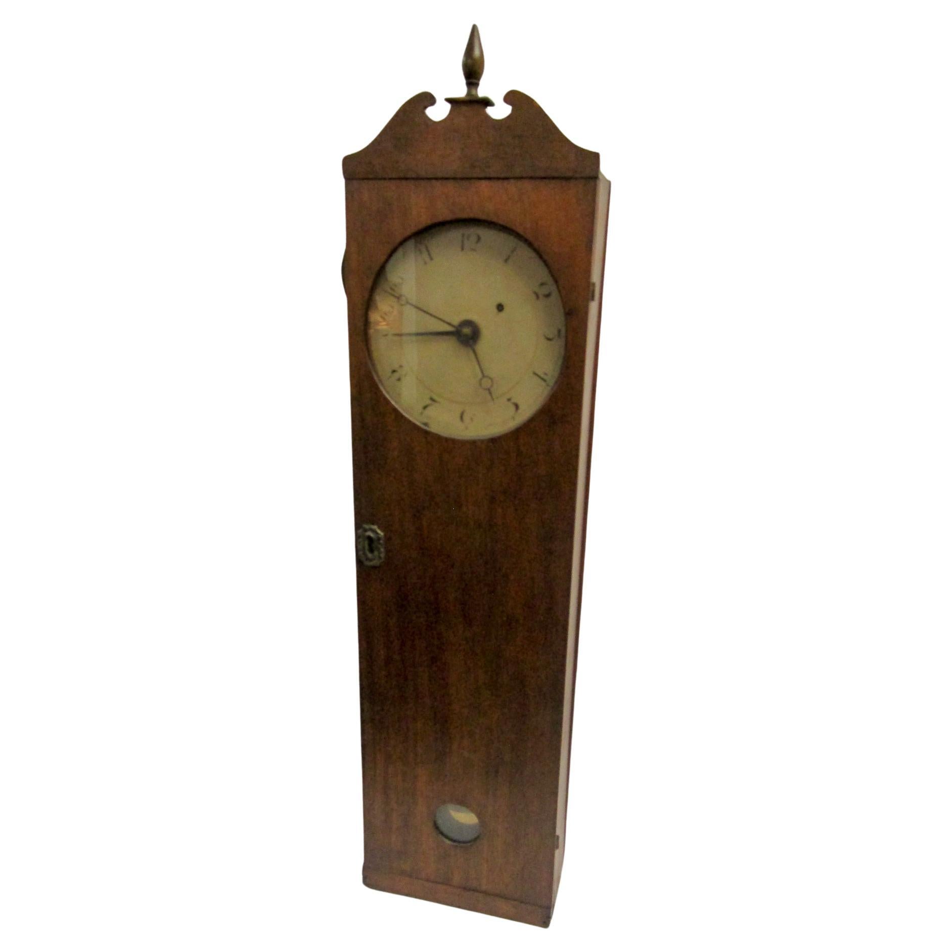 Mahogany Coffin Wall Alarm Clock by Elnathan Taber Roxbury, Massachusetts c1810 For Sale