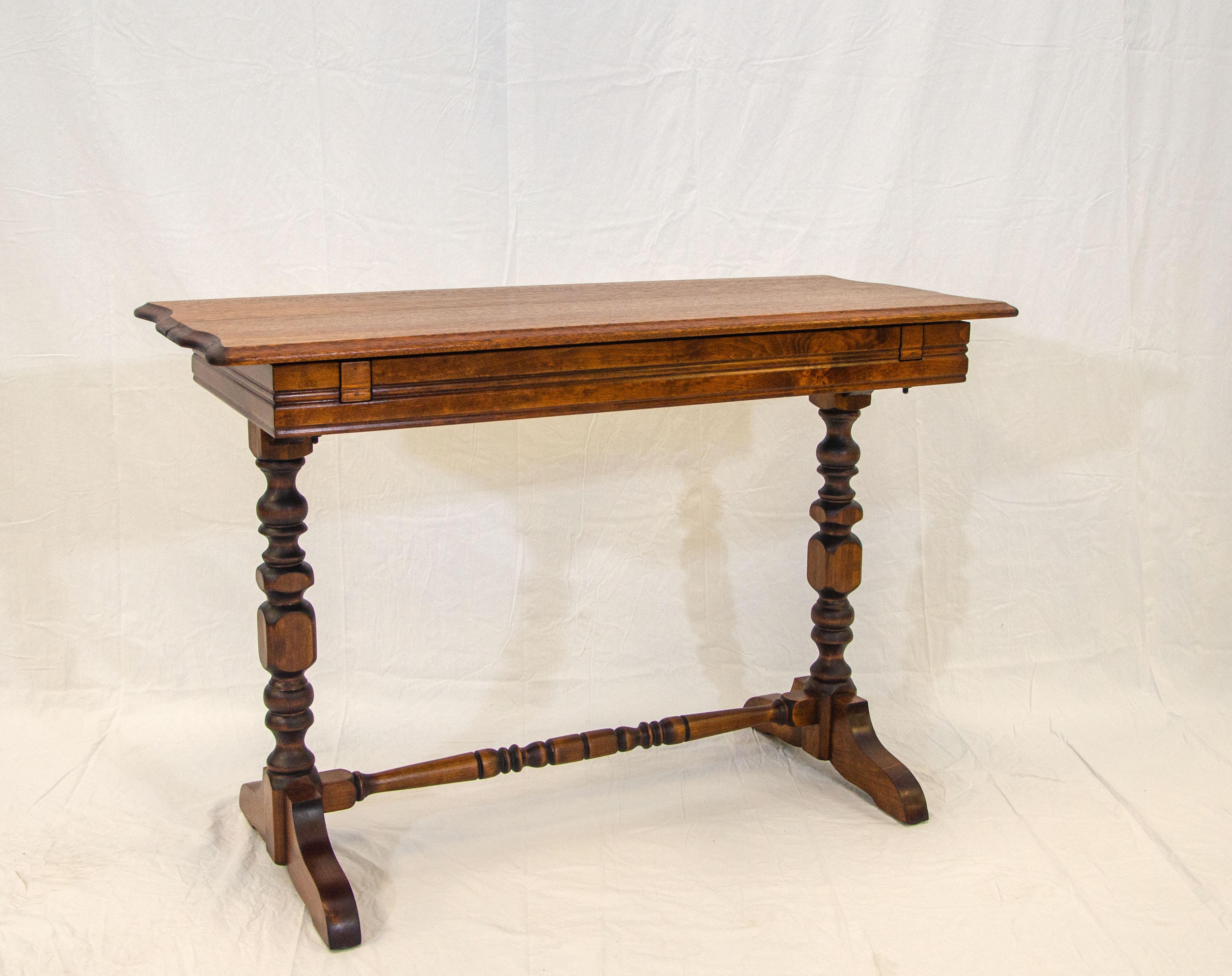 This vintage mahogany table can be used behind a sofa, as a console table, and as a breakfast table with the hidden butterfly leaf in use which adds 12