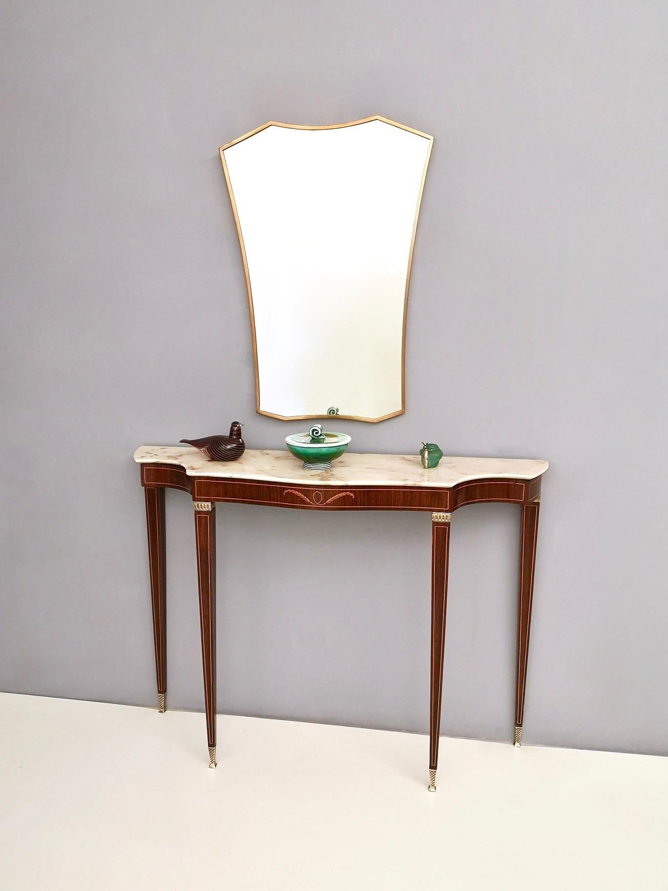 Italian Wooden Console Table by Paolo Buffa with a Portuguese Pink Marble Top, 1950s
