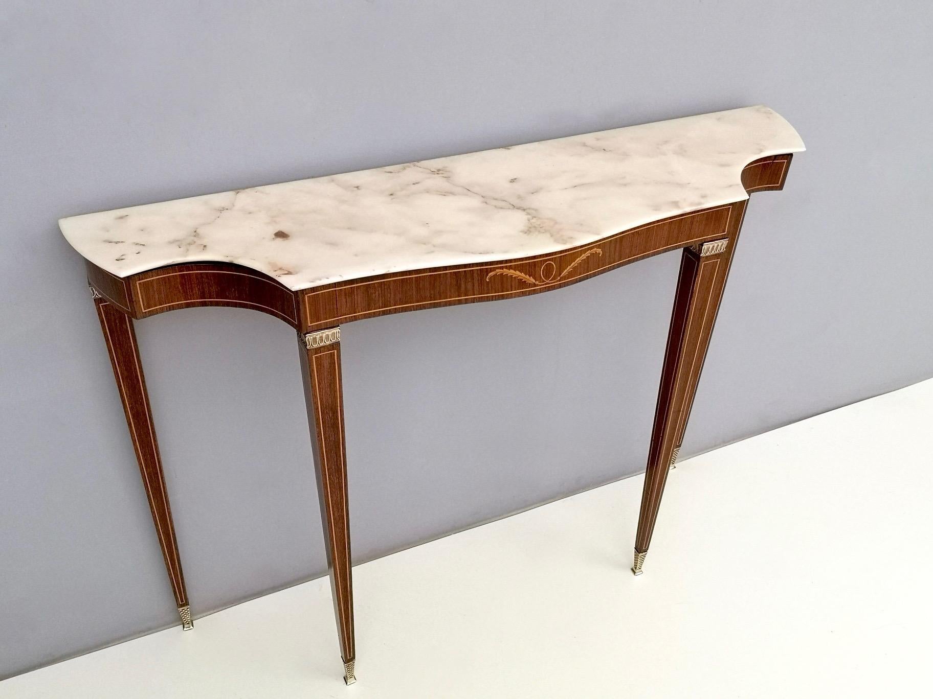 Brass Wooden Console Table by Paolo Buffa with a Portuguese Pink Marble Top, 1950s