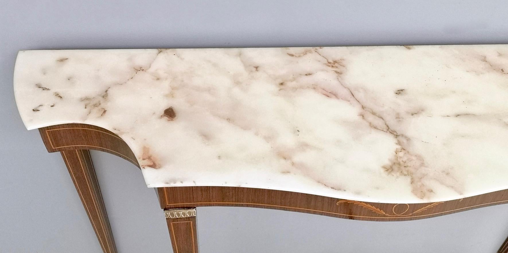 Wooden Console Table by Paolo Buffa with a Portuguese Pink Marble Top, 1950s 1