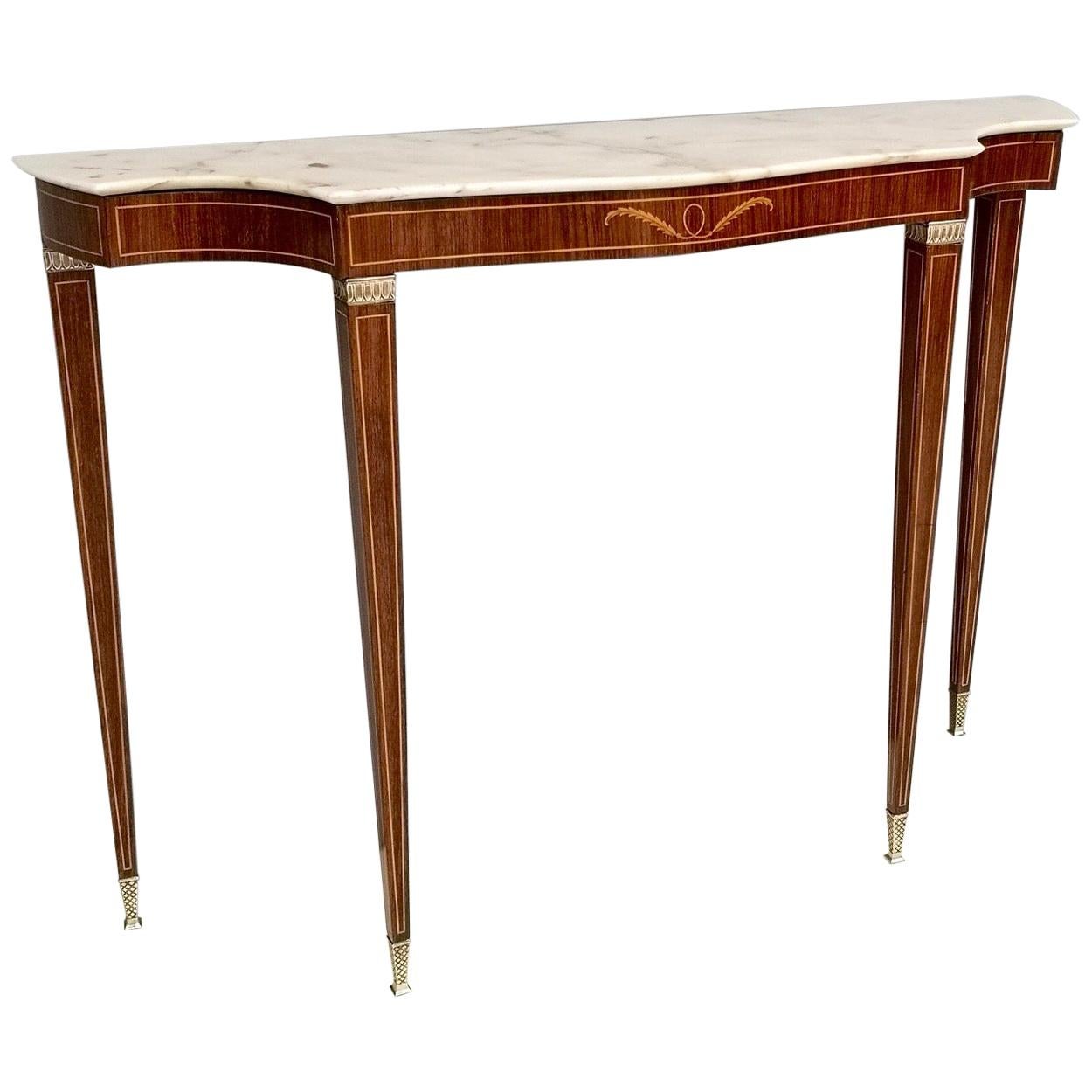 Wooden Console Table by Paolo Buffa with a Portuguese Pink Marble Top, 1950s