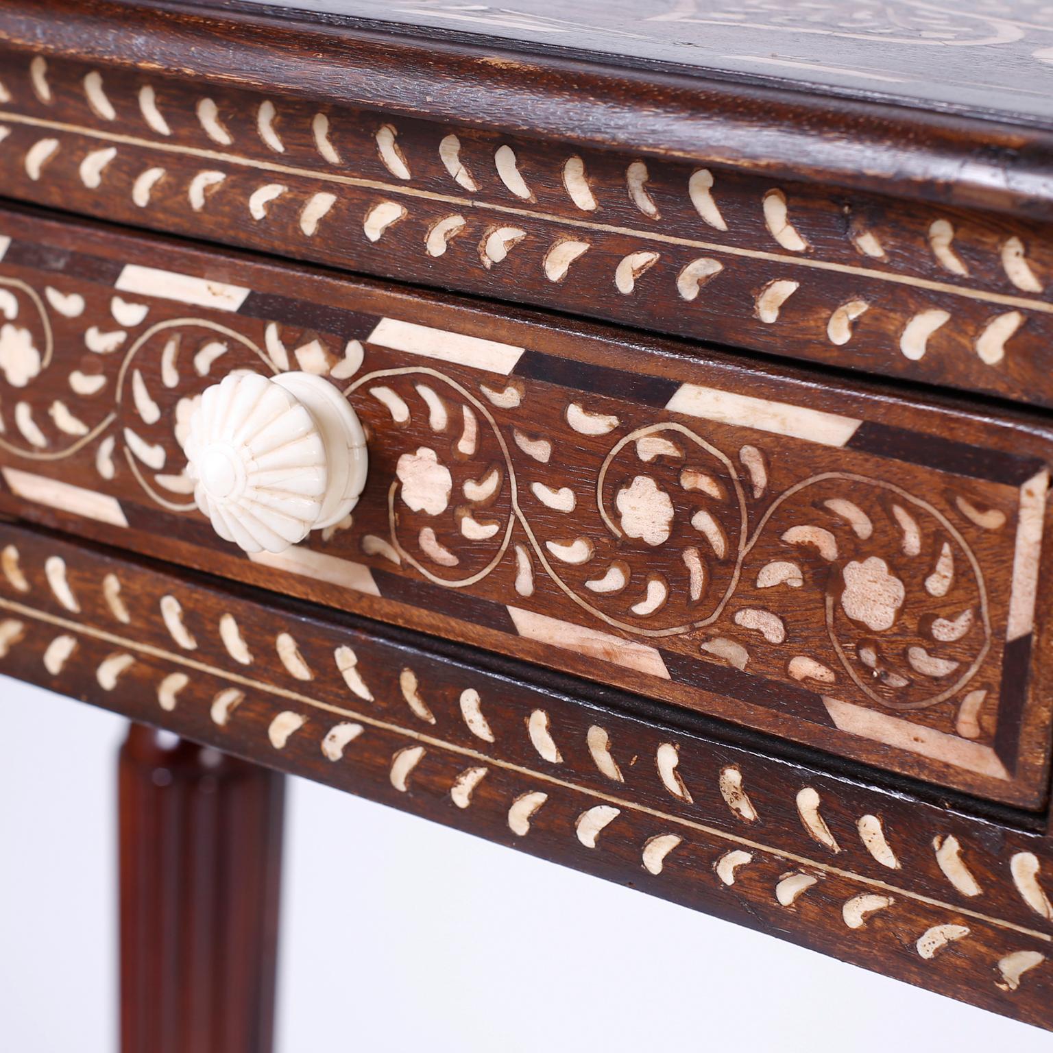 Mahogany Console Table with Bone Inlay In Good Condition In Palm Beach, FL