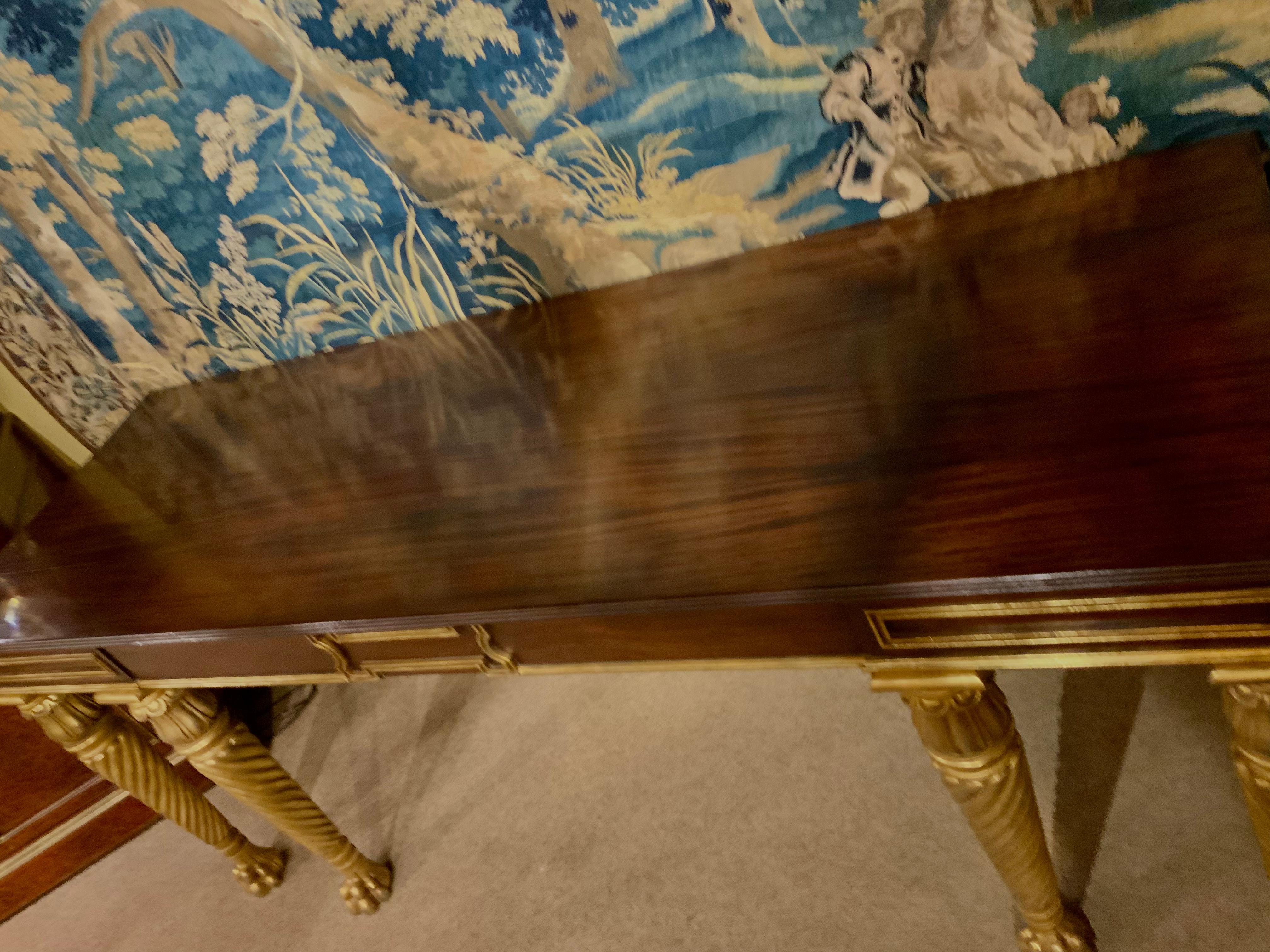 20th Century Mahogany Console with Gilt Carved Legs and Designs in Neoclassical Taste For Sale