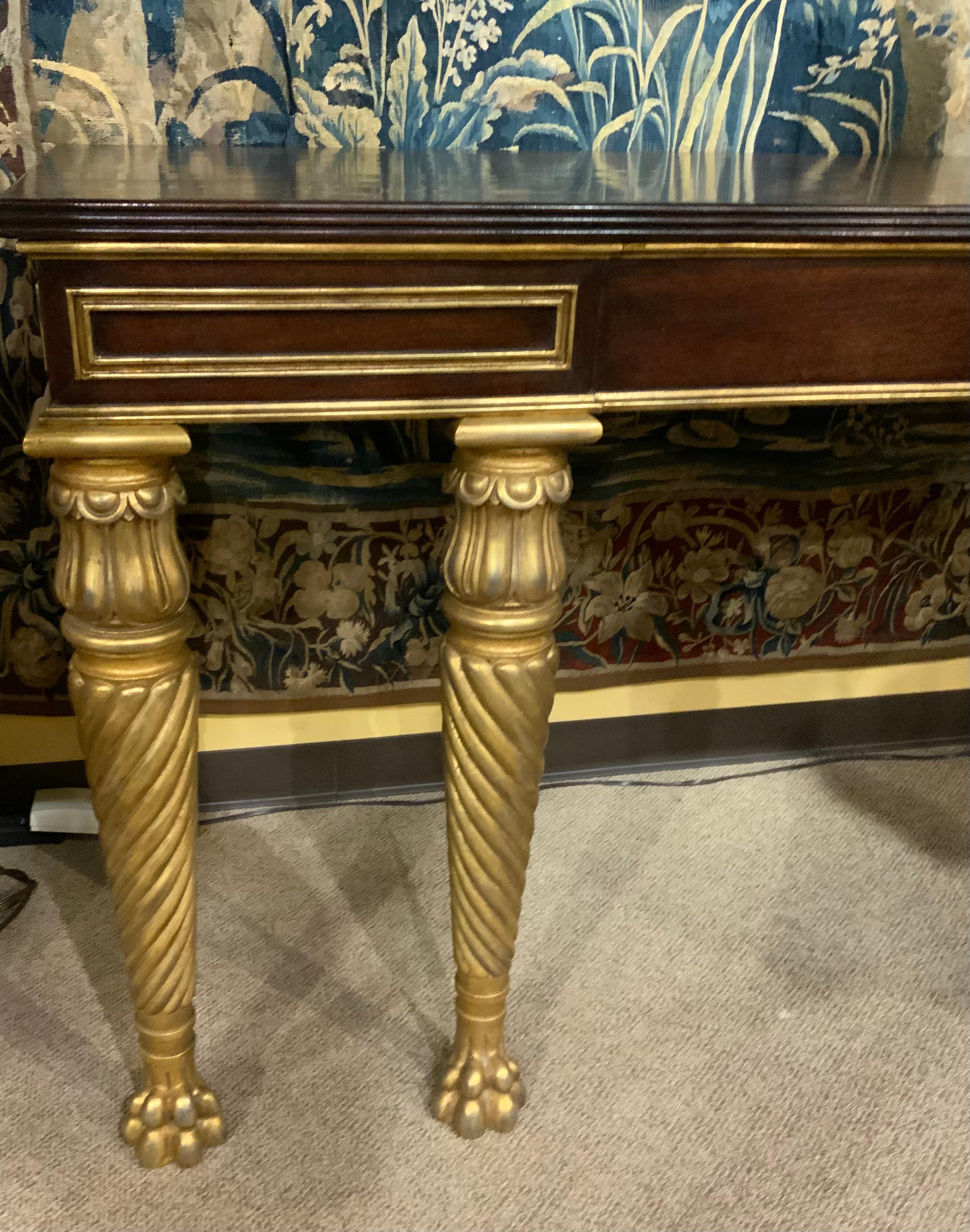 Mahogany Console with Gilt Carved Legs and Designs in Neoclassical Taste For Sale 1