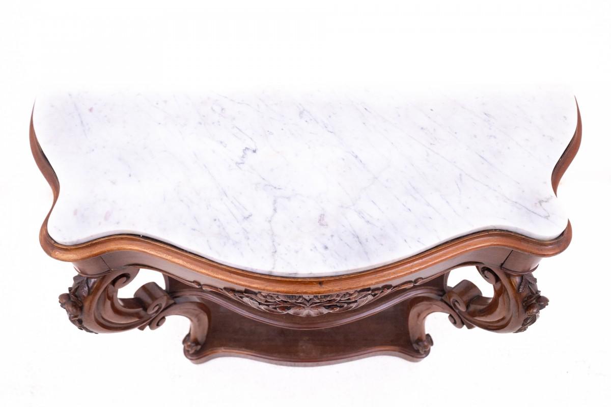 Mahogany console with marble top, France, circa 1880. In Good Condition For Sale In Chorzów, PL