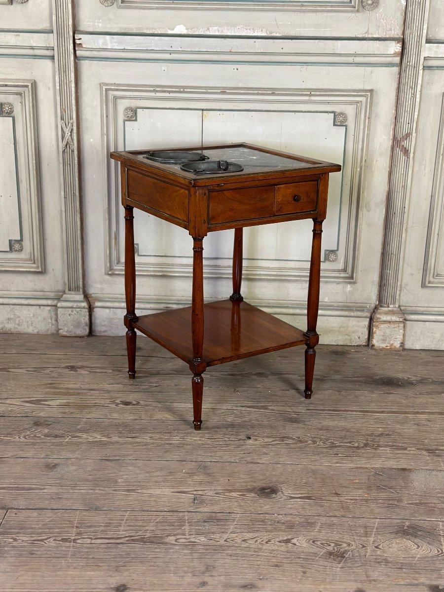 Mahogany Cooling Table, Gray Marble Top, Two Zinc Buckets, 18th Century In Excellent Condition For Sale In Honnelles, WHT