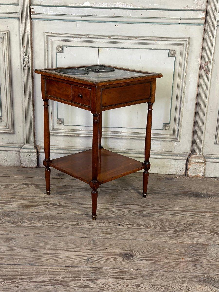 Mahogany Cooling Table, Gray Marble Top, Two Zinc Buckets, 18th Century For Sale 1