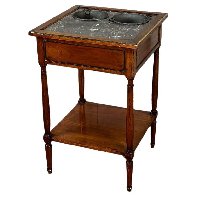 Mahogany Cooling Table, Gray Marble Top, Two Zinc Buckets, 18th Century