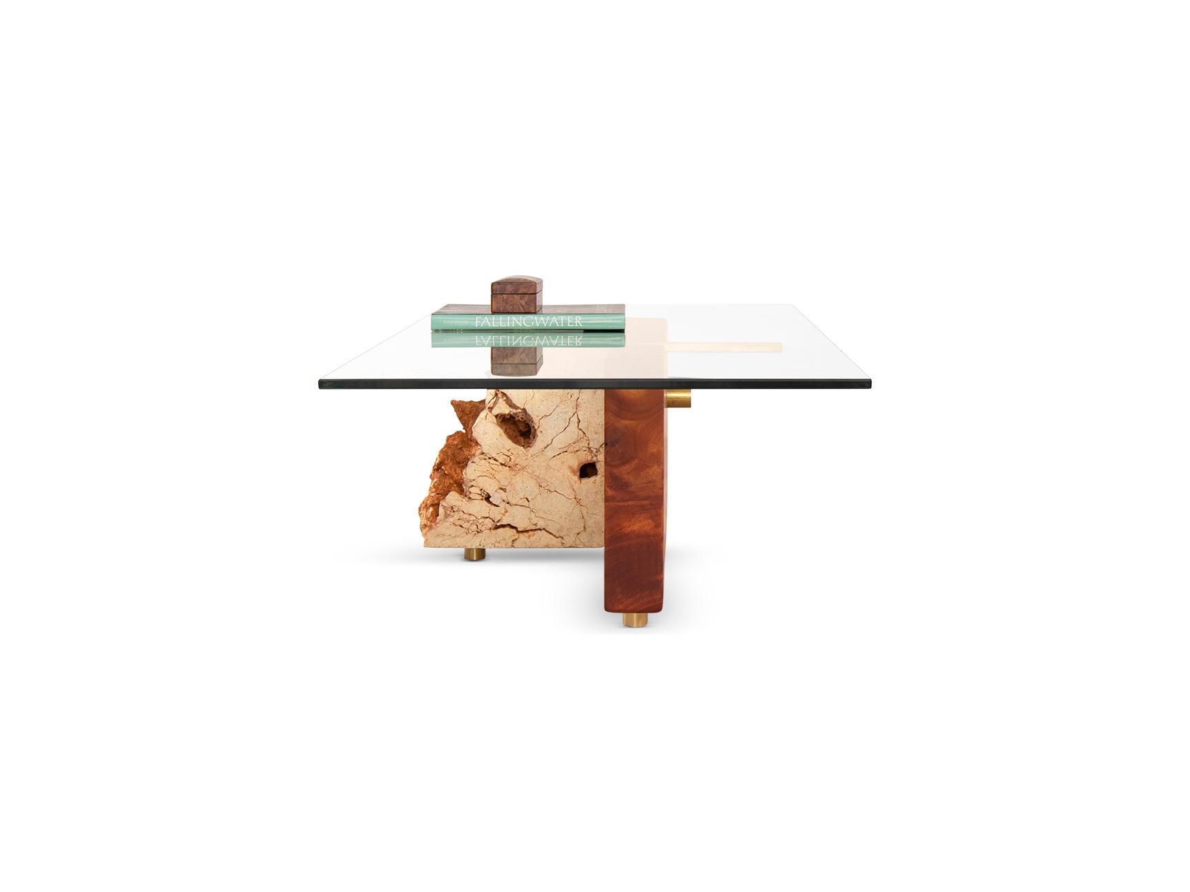 Organic Modern Equilibrio: Architecture Balance - Salvaged Mahogany & Coral Coffee Table For Sale