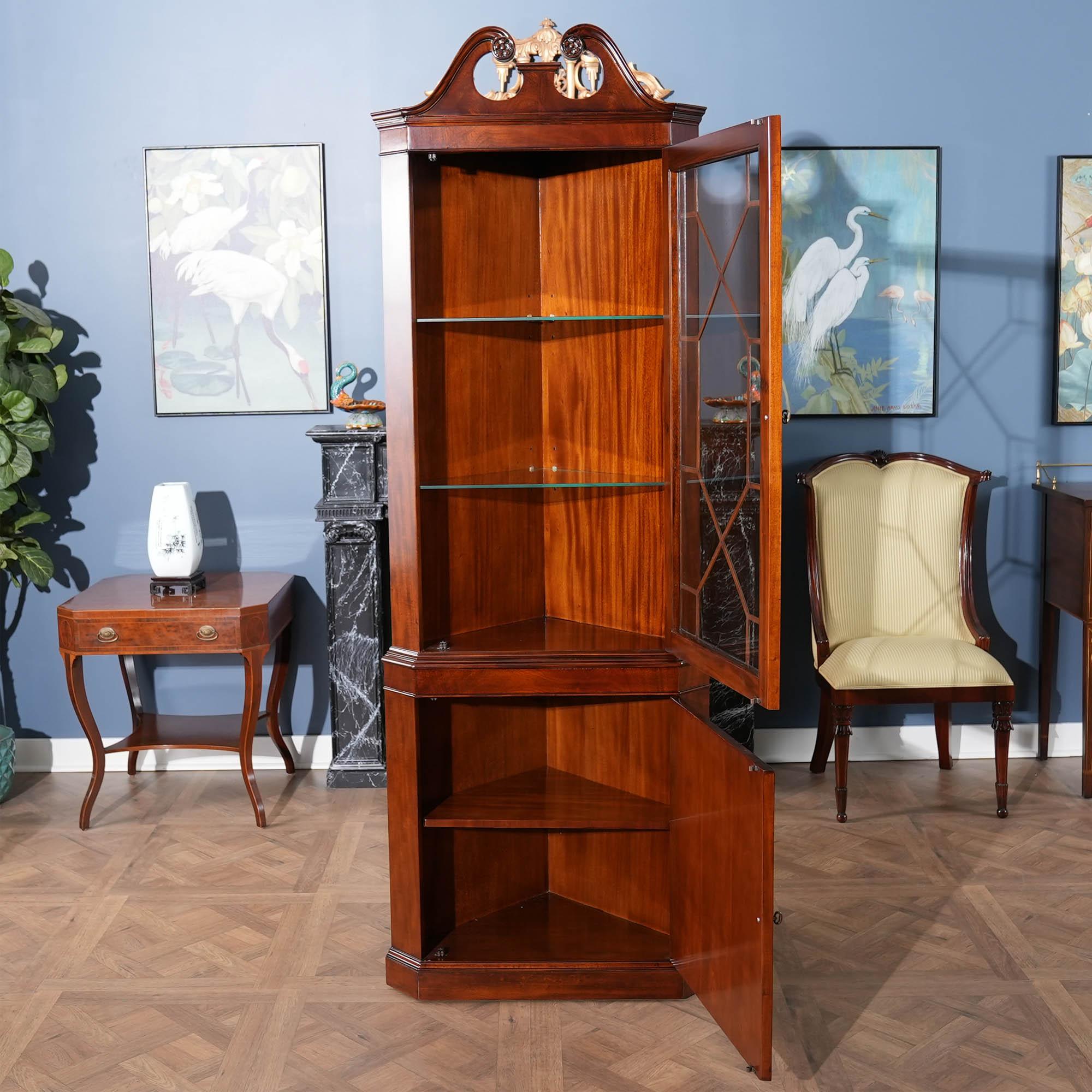 Glass Mahogany Corner Cabinet For Sale