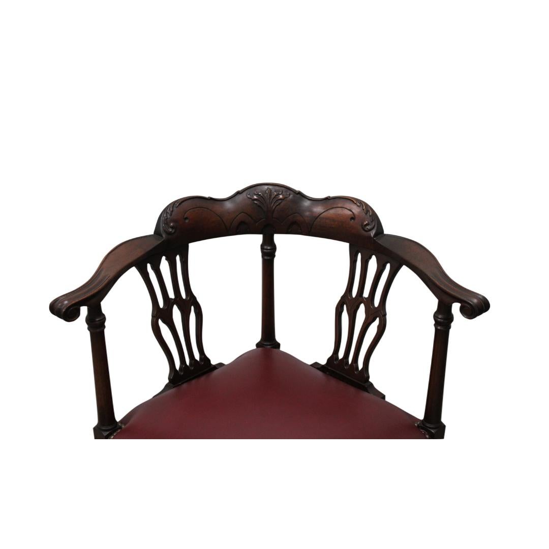 Mahogany Corner Chair Upholstered in Leather For Sale 2
