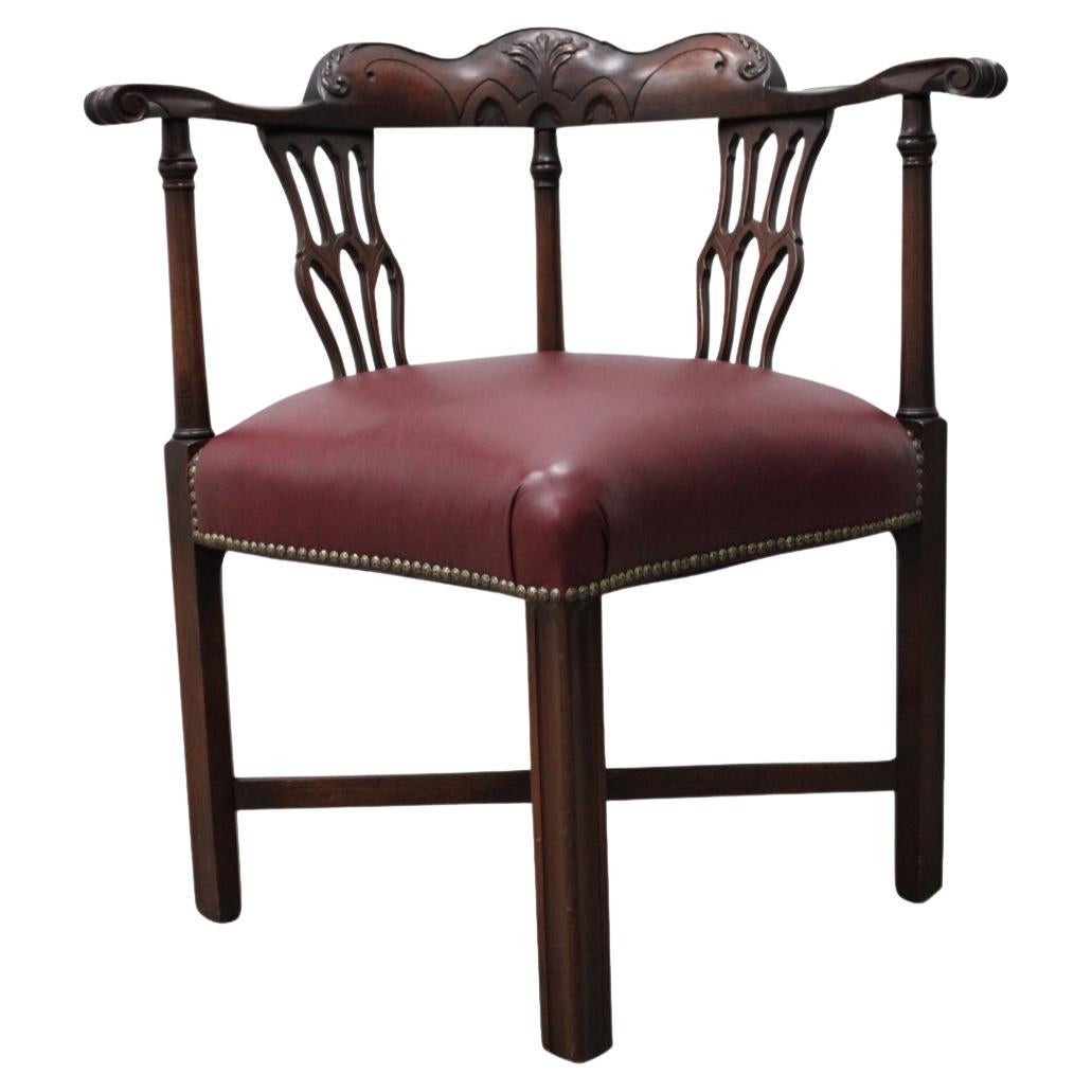 Mahogany Corner Chair Upholstered in Leather For Sale