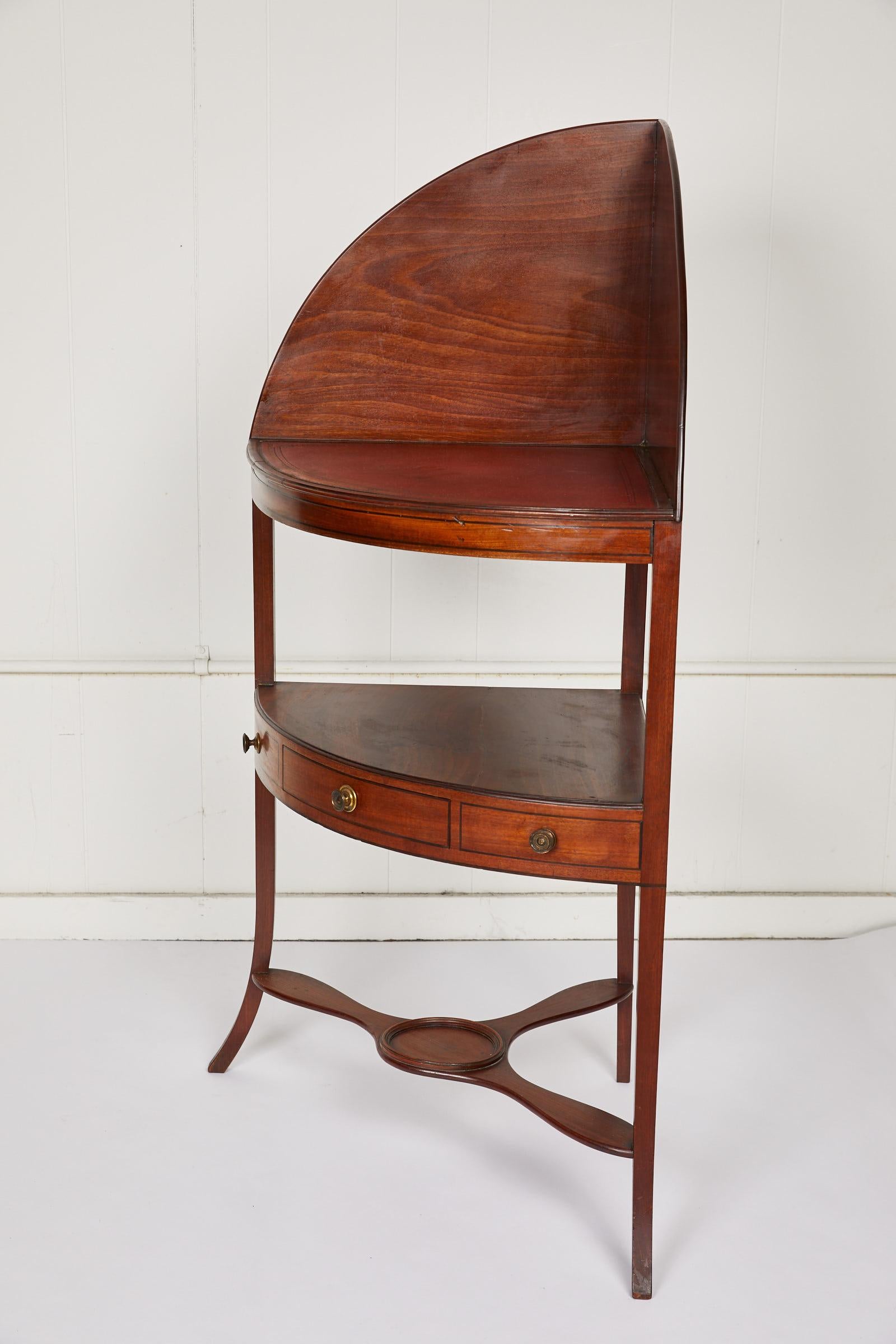 19th Century Mahogany Corner Wash Stand with Red Leather Top