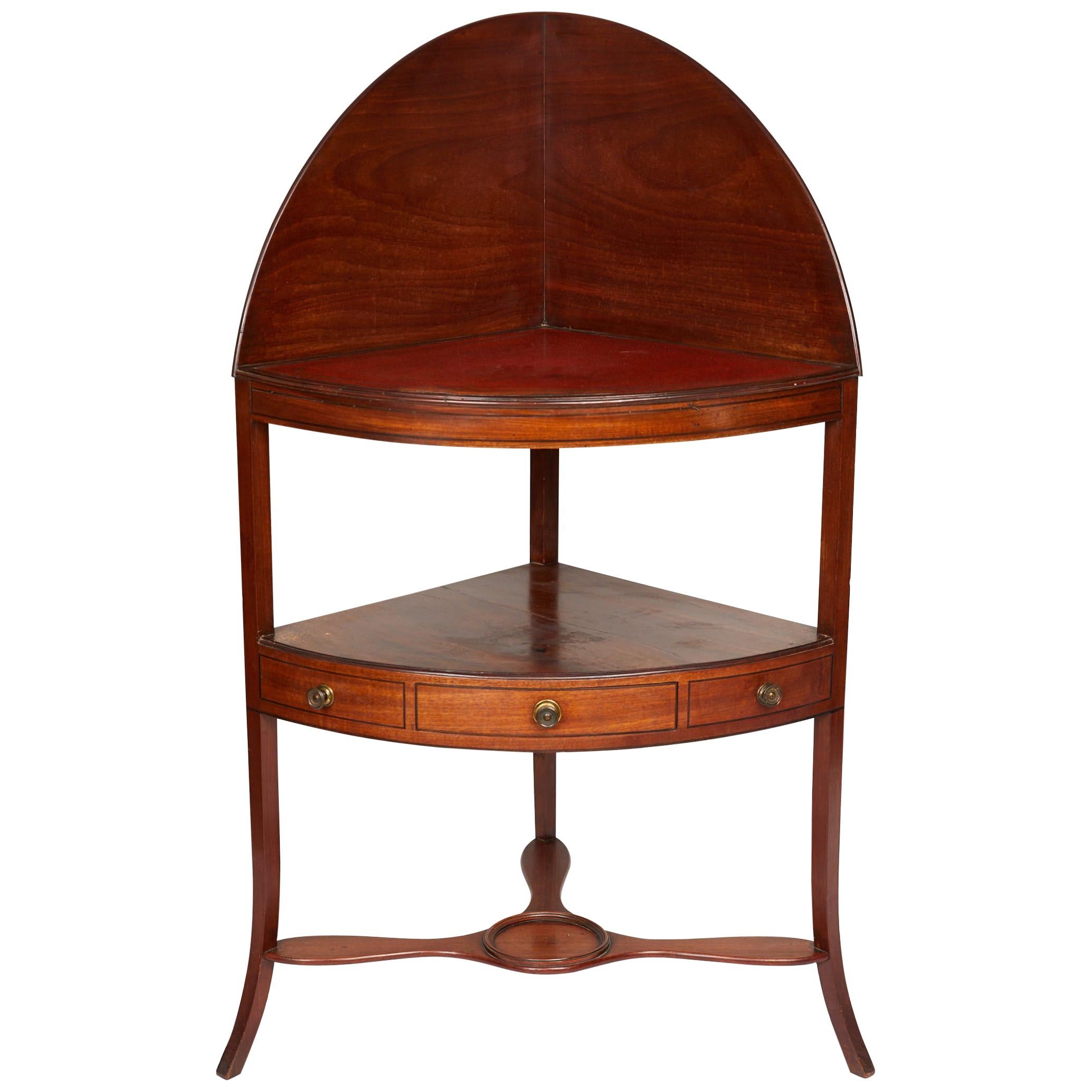 Mahogany Corner Wash Stand with Red Leather Top