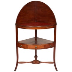 Antique Mahogany Corner Wash Stand with Red Leather Top