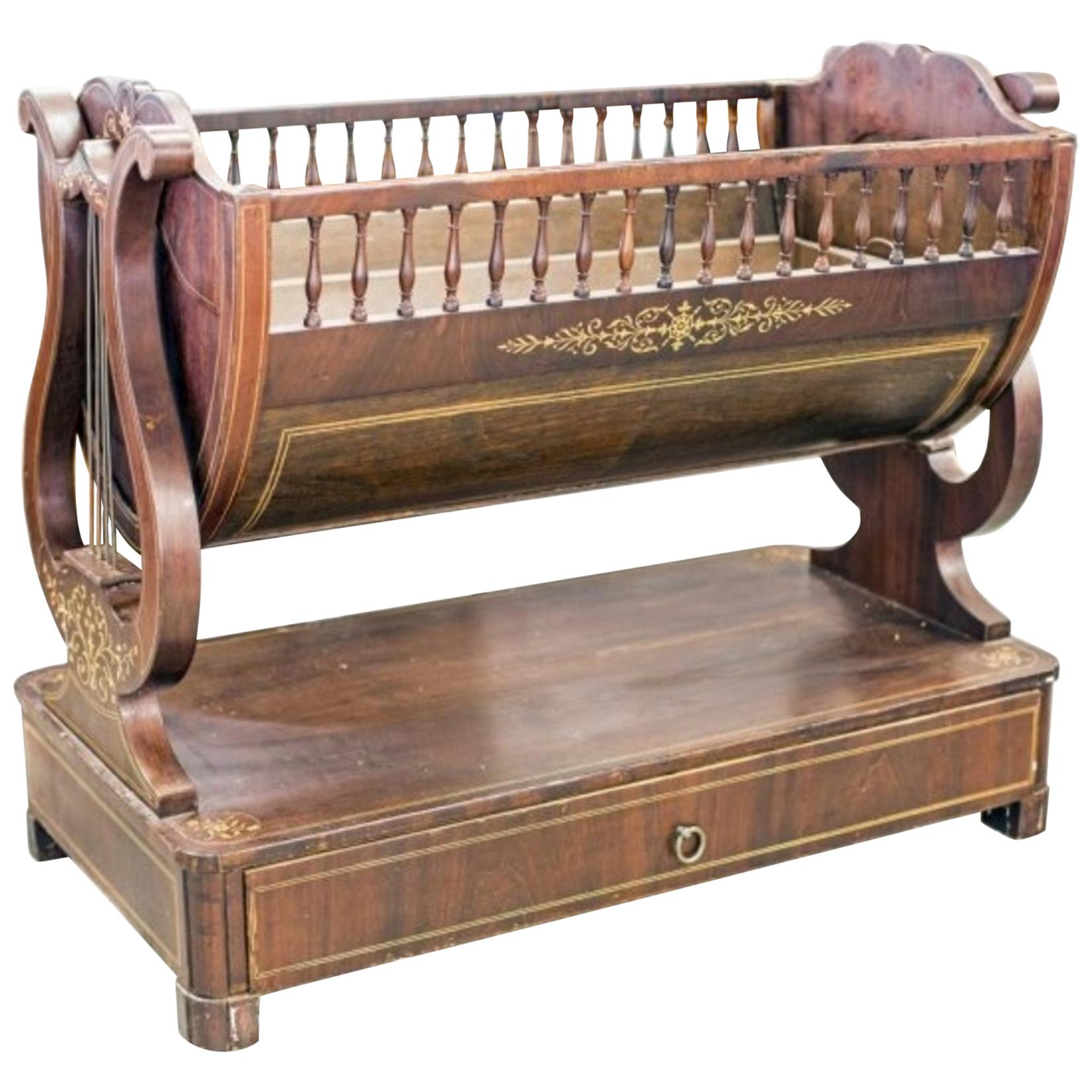 Mahogany Cradle, Louis Philippe or North European Neoclassical, Mid-19th Century For Sale