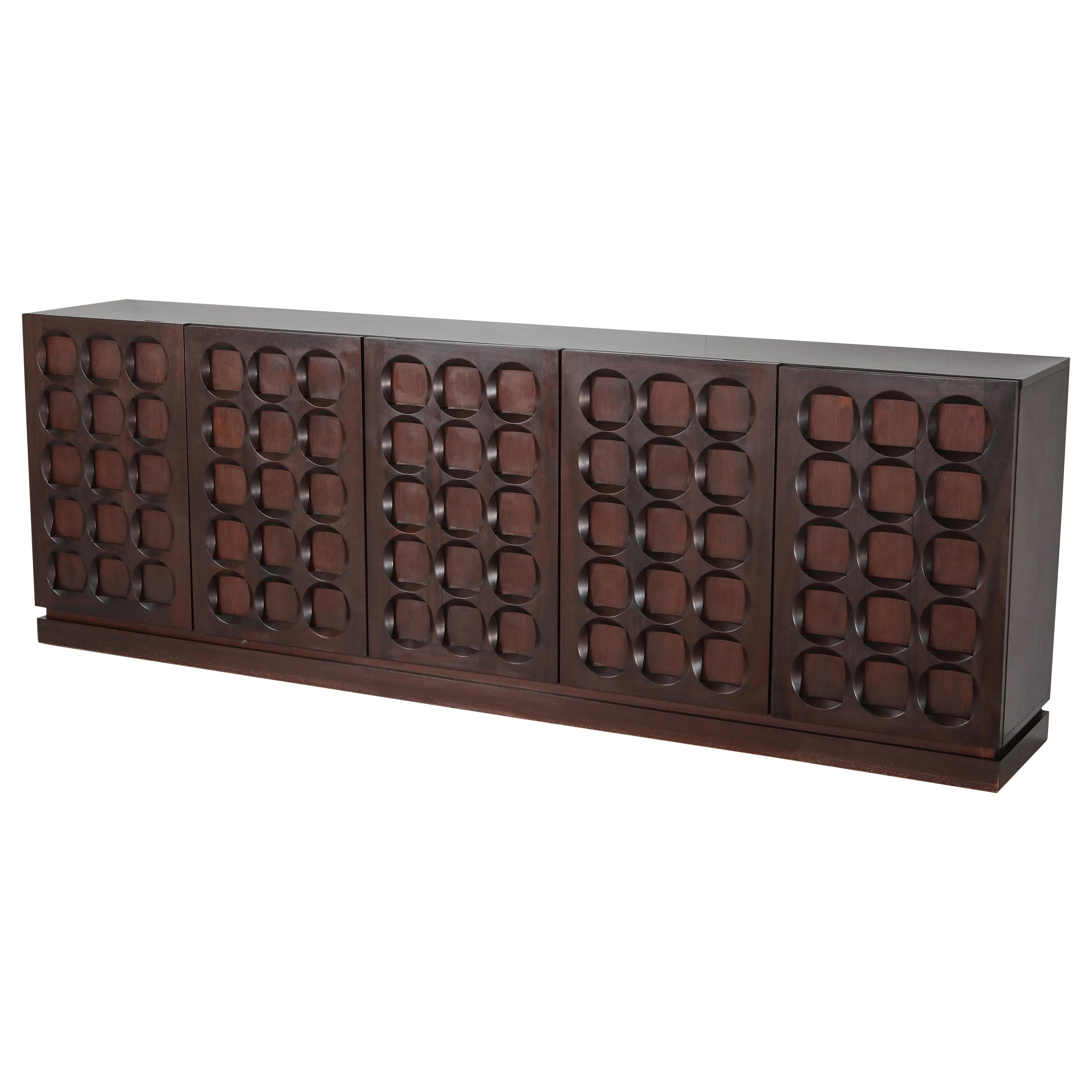 Mahogany Credenza with Geometrical Patterned Doors