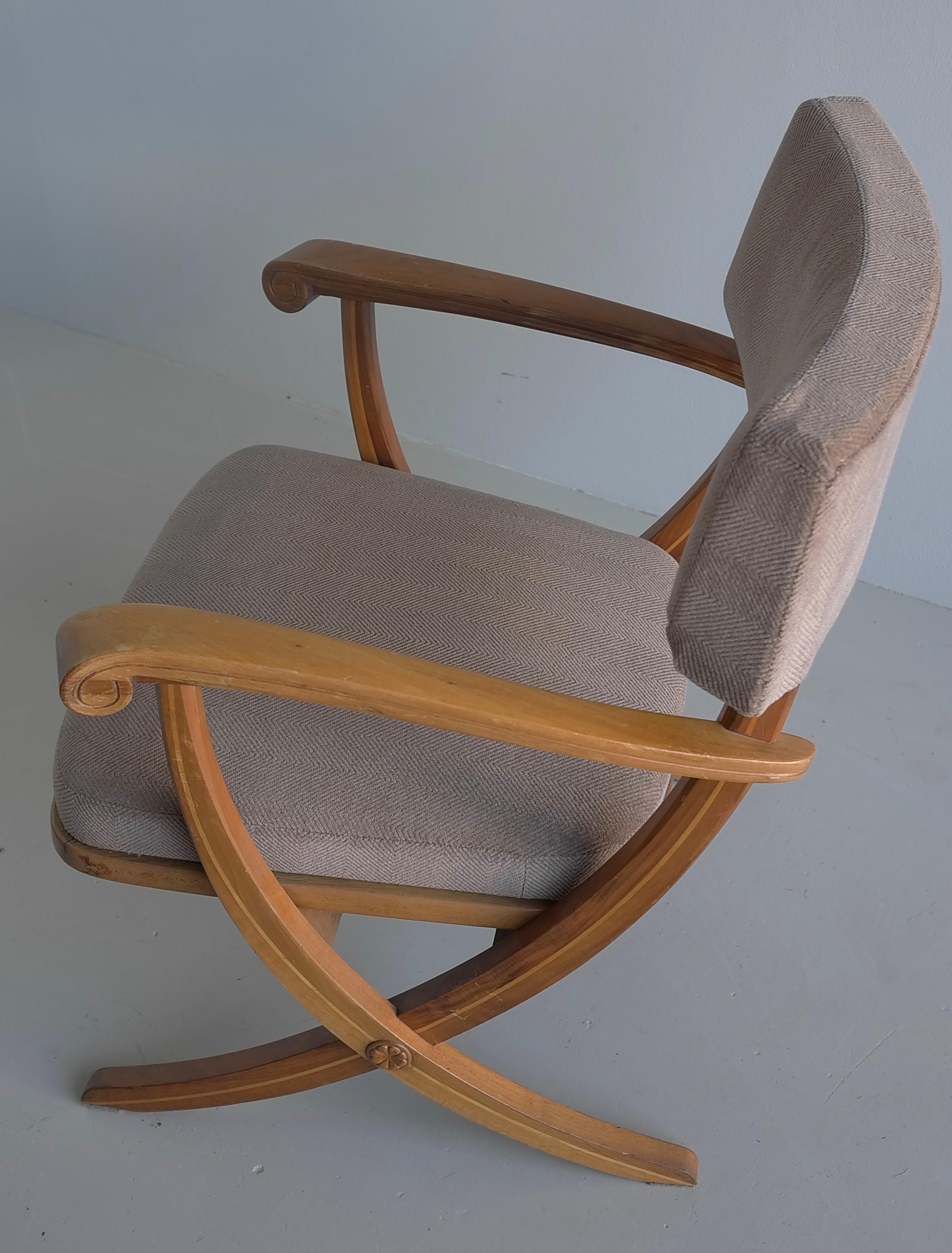 Poltrone neoclassiche con struttura a croce in legno, Francia, anni '50
