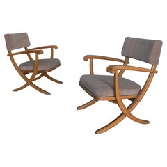 Fauteuils néoclassiques en acajou à armature croisée, France, années 1950