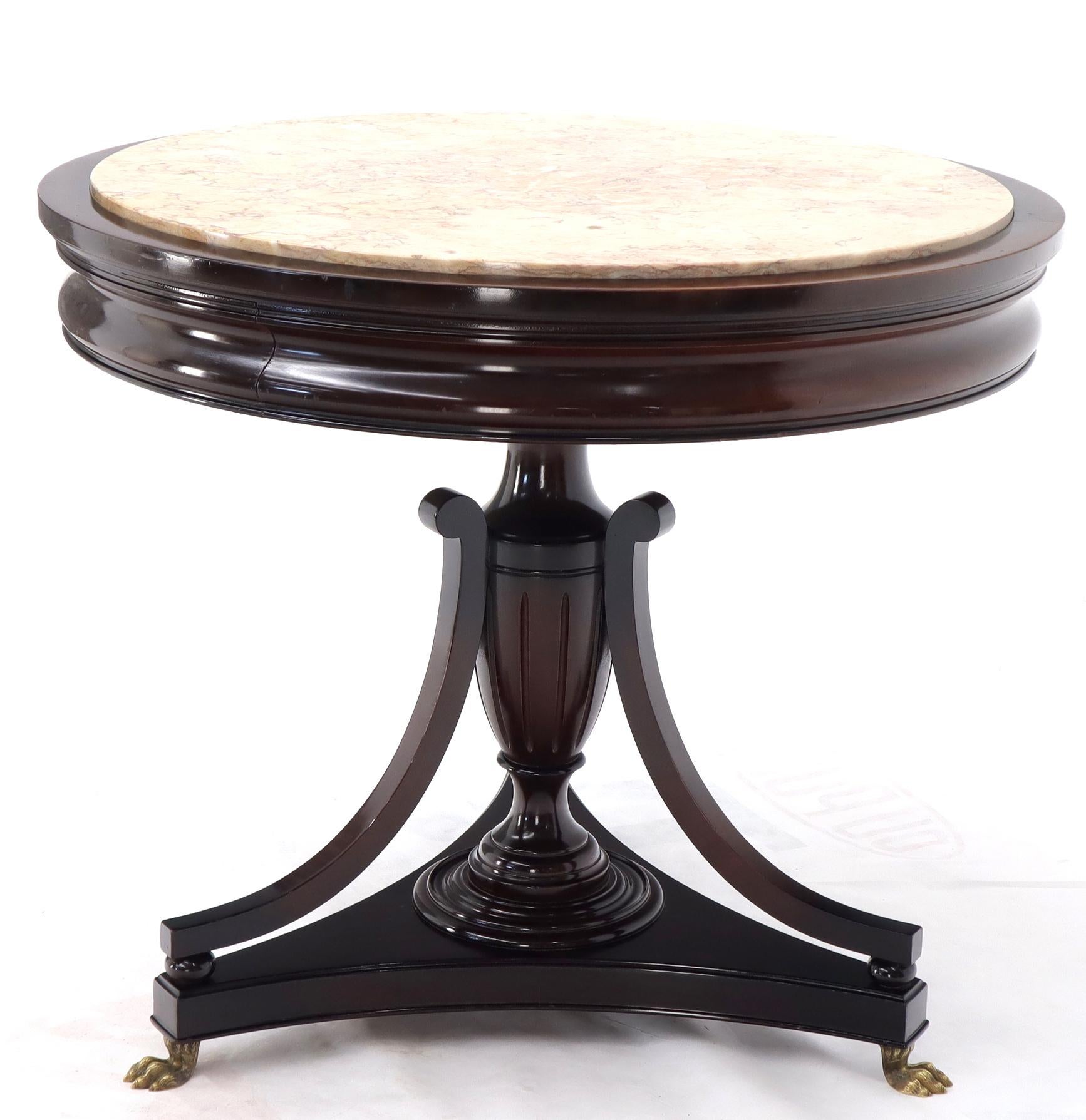 Regency Mahogany Cup Shape Base Pink Marble Top Brass Claw Feet Center Table Gueridon For Sale