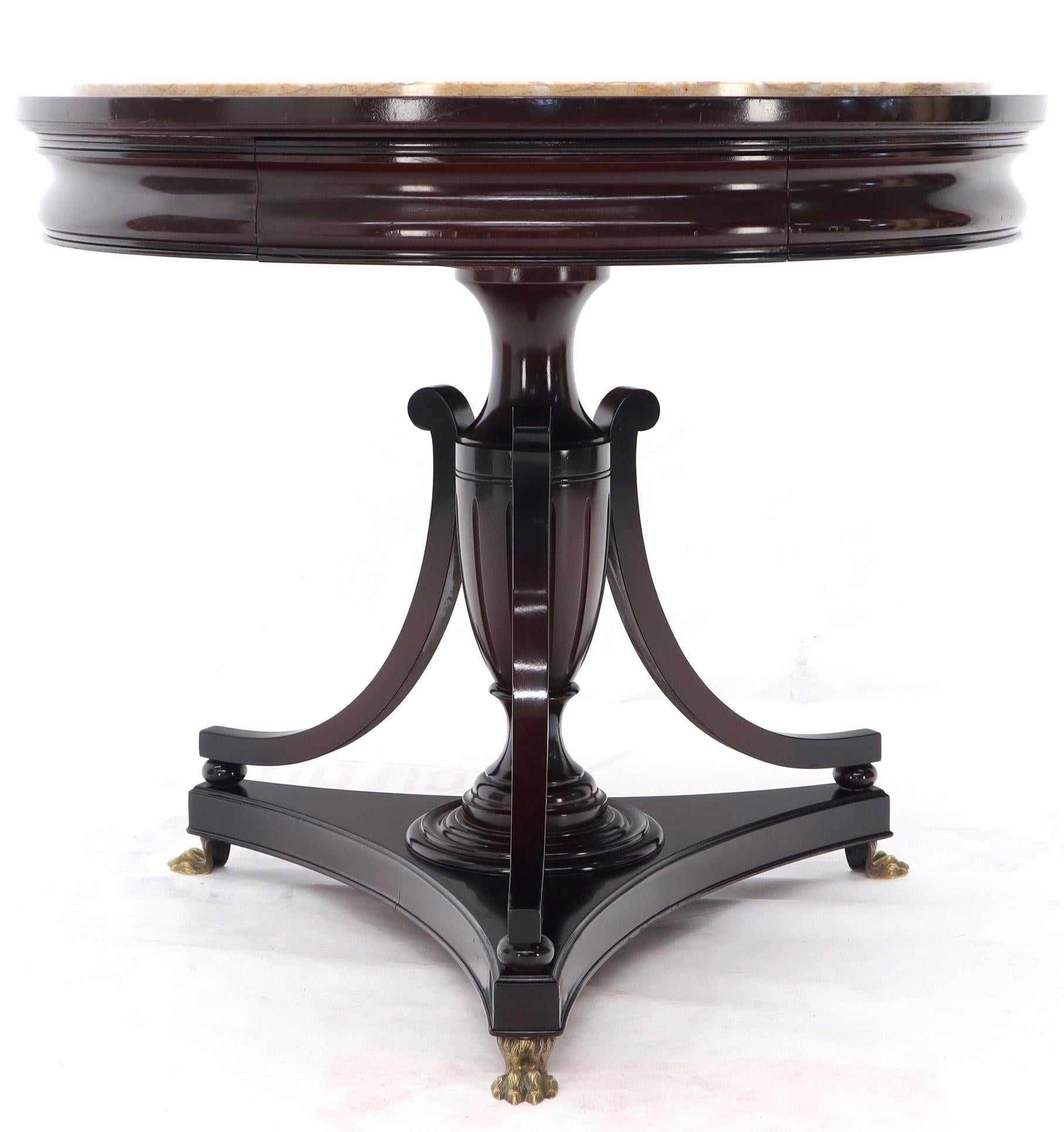 American Mahogany Cup Shape Base Pink Marble Top Brass Claw Feet Center Table Gueridon For Sale