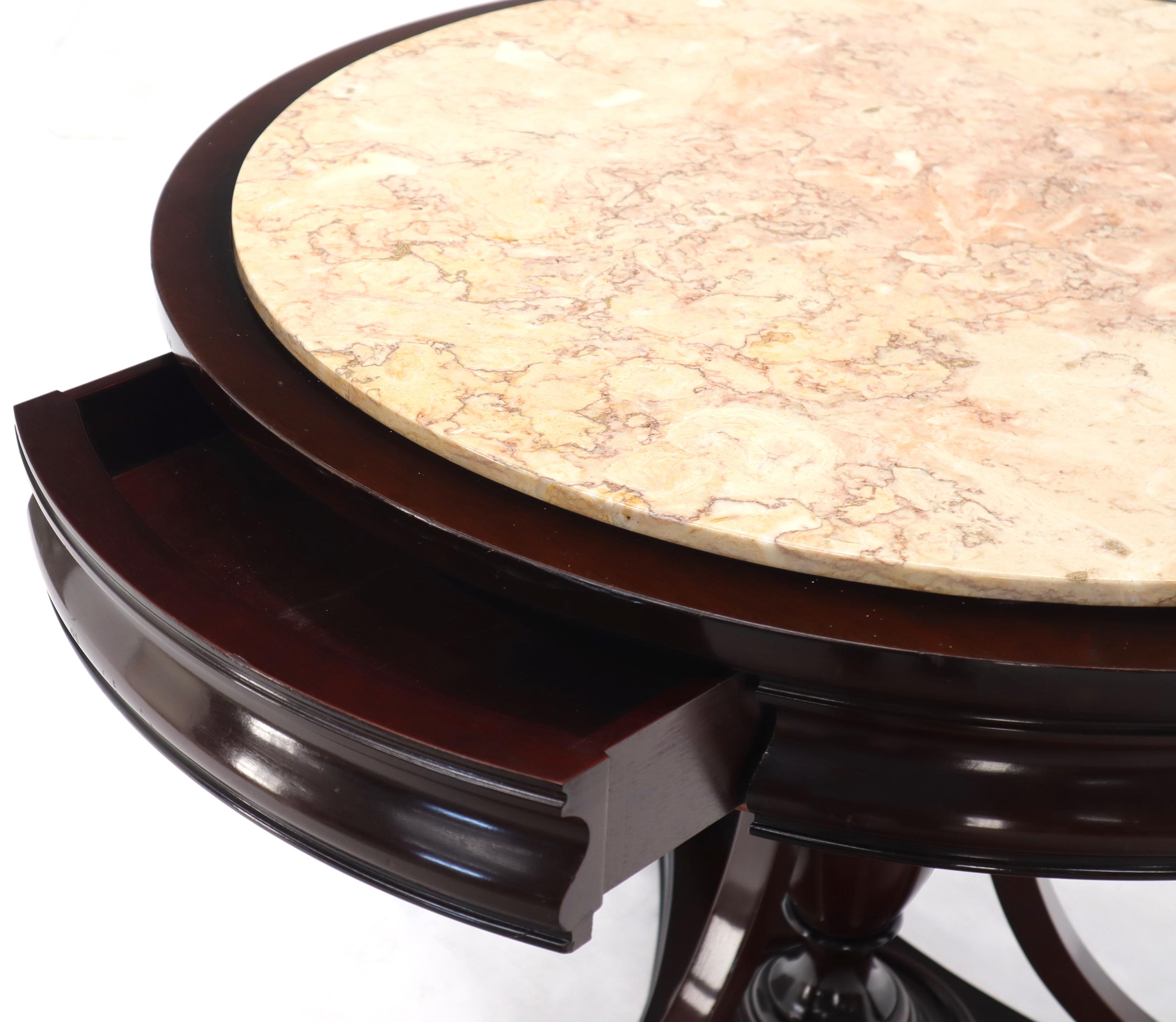 Mahogany Cup Shape Base Pink Marble Top Brass Claw Feet Center Table Gueridon In Excellent Condition For Sale In Rockaway, NJ